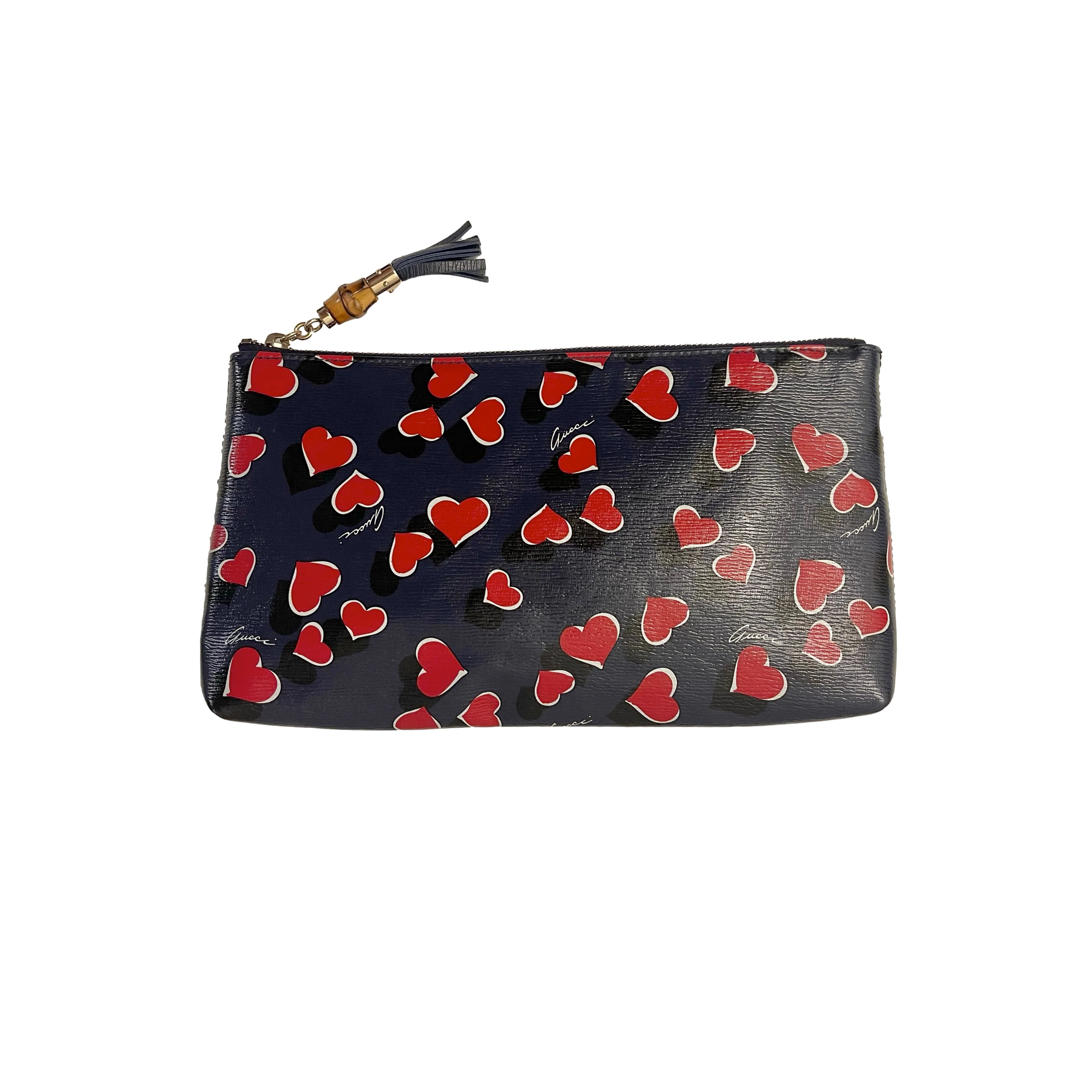 Gucci Navy Heart Bamboo Clutch - Image 2