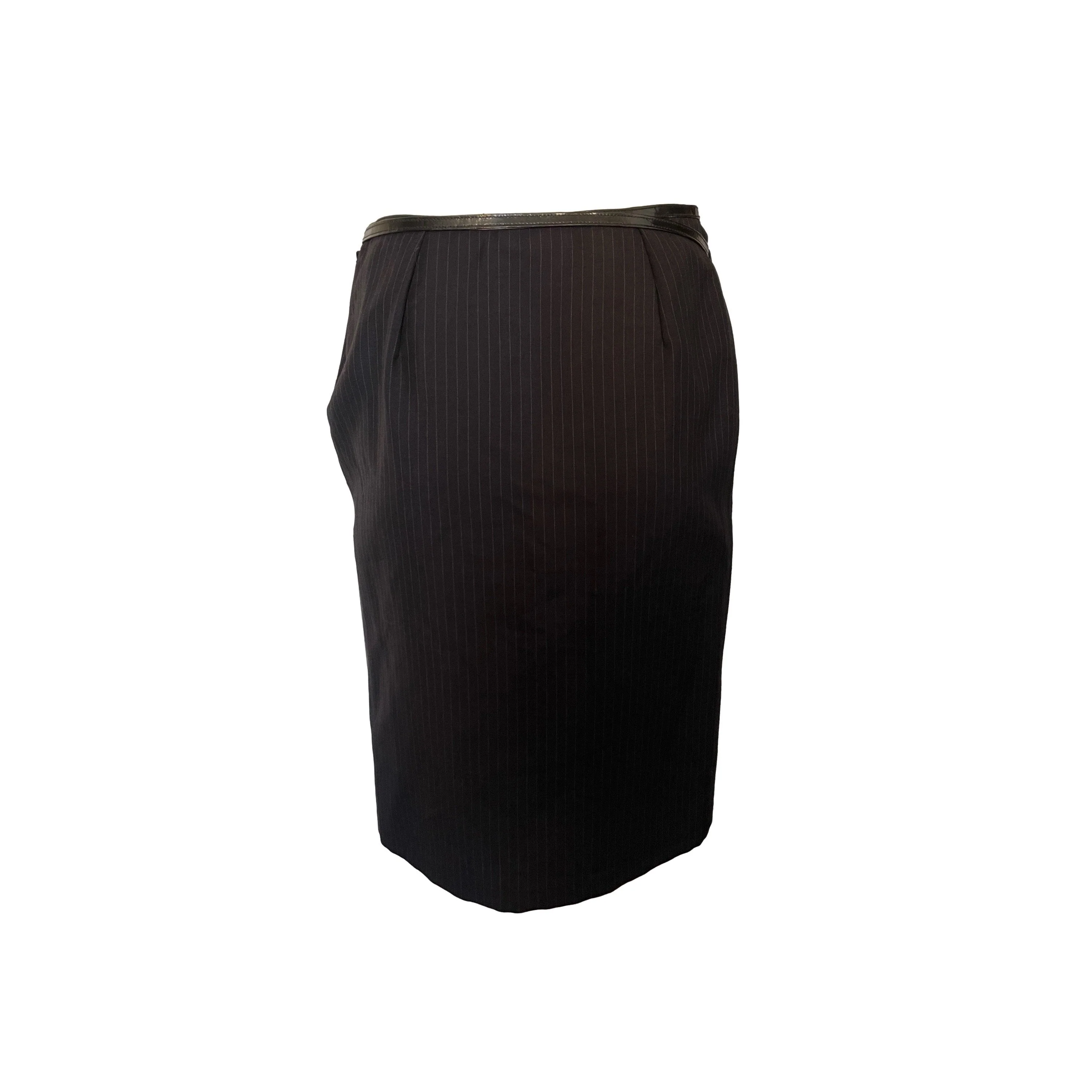 Gucci Navy Pinstripe Belted Logo Wrap Skirt - Image 2