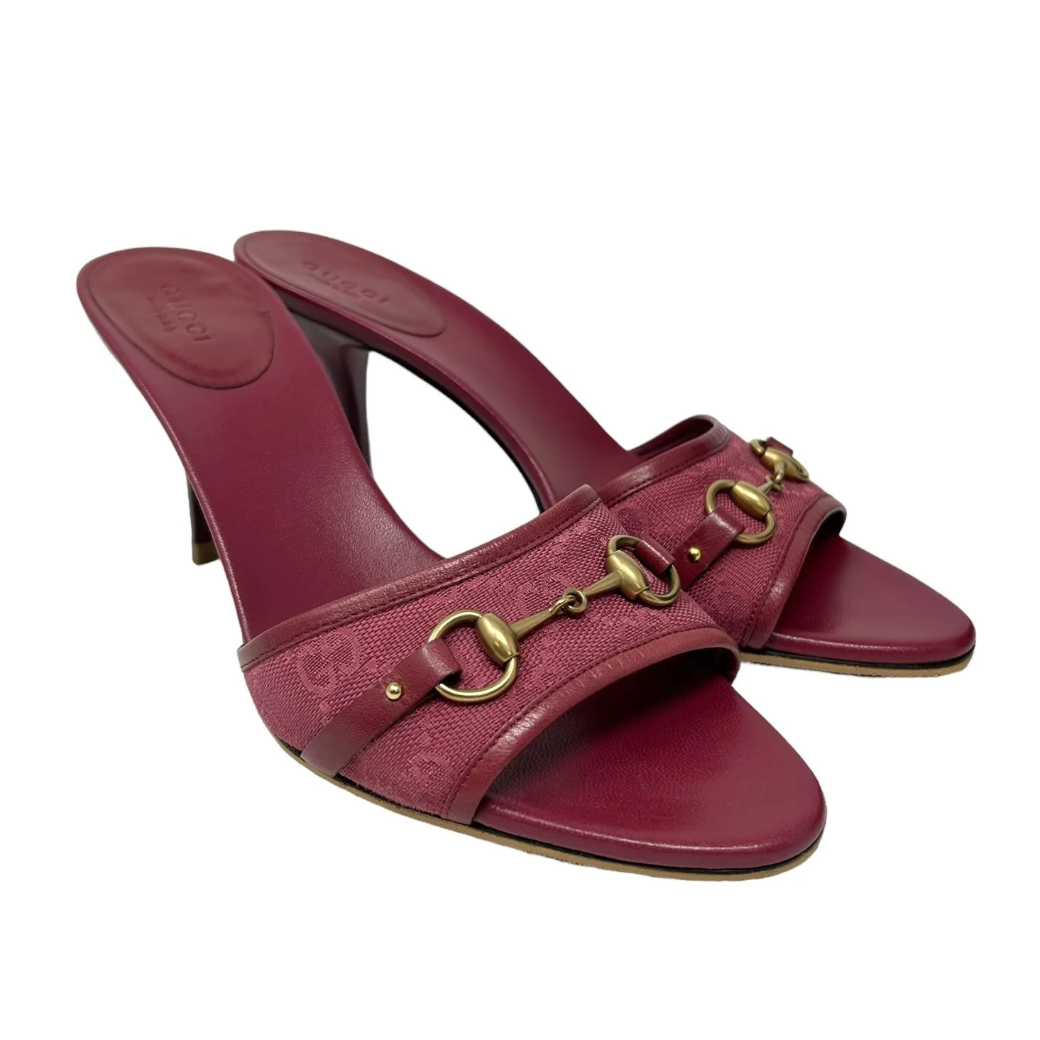 Gucci Pink Logo Horsebit Heels - Image 2
