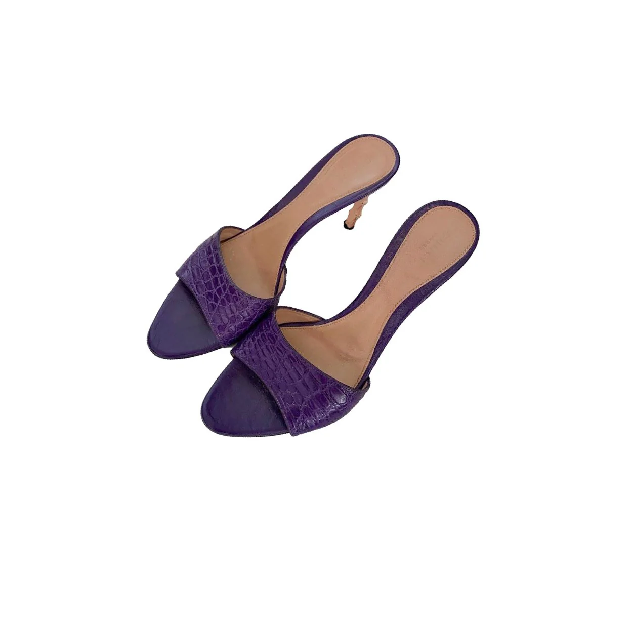 Gucci Purple Croc Embossed Bamboo Heels - Image 2