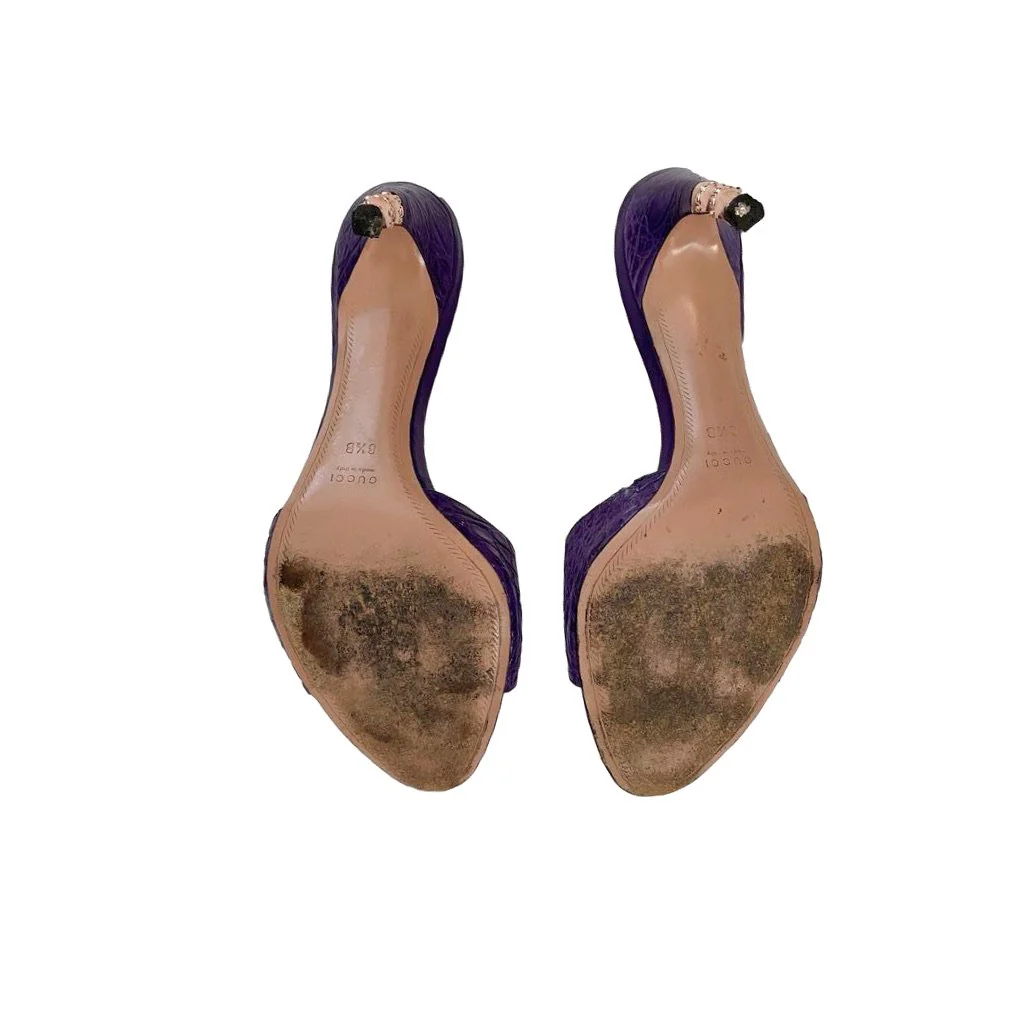 Gucci Purple Croc Embossed Bamboo Heels - Image 3