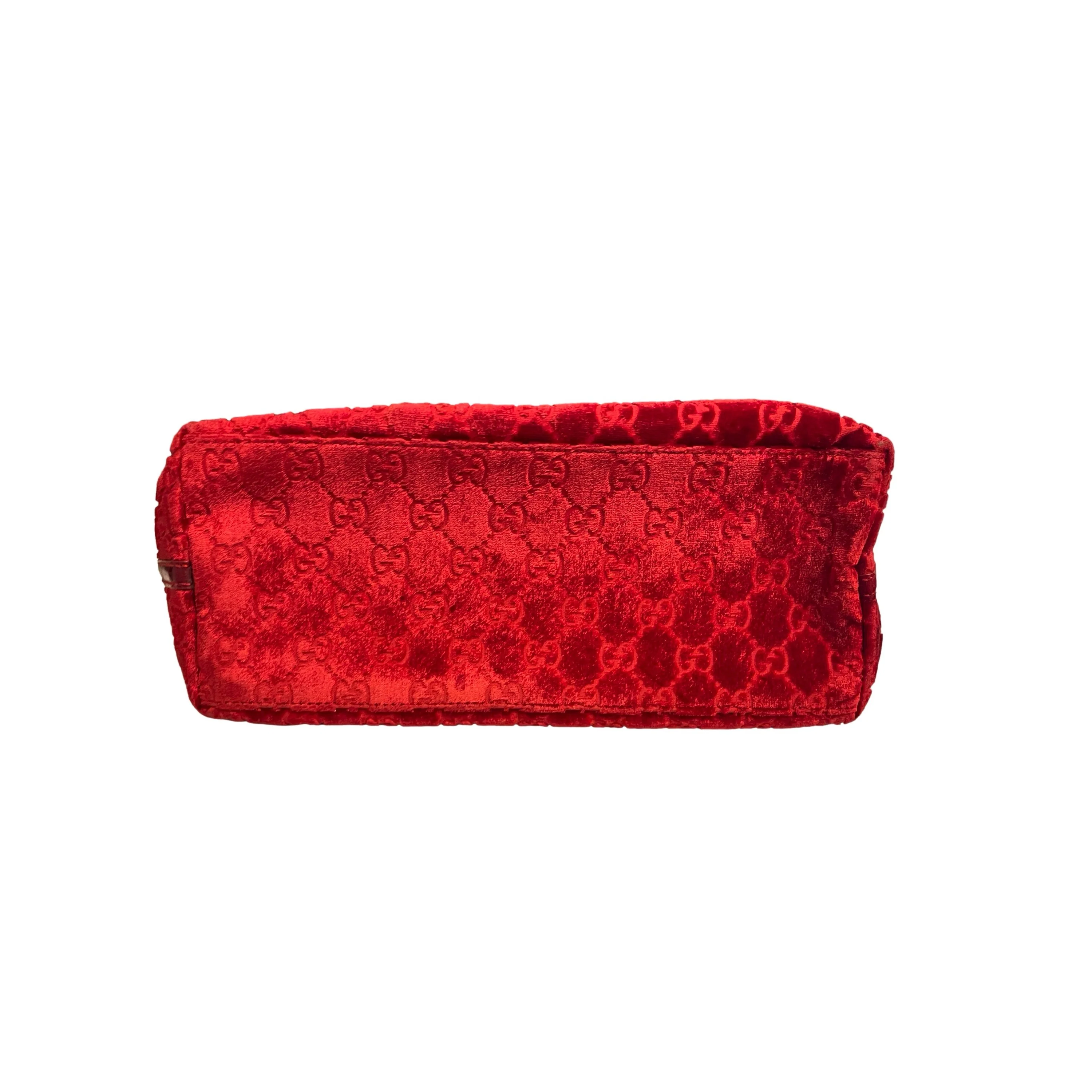 Gucci Red Monogram Velvet Shoulder Bag - Image 2