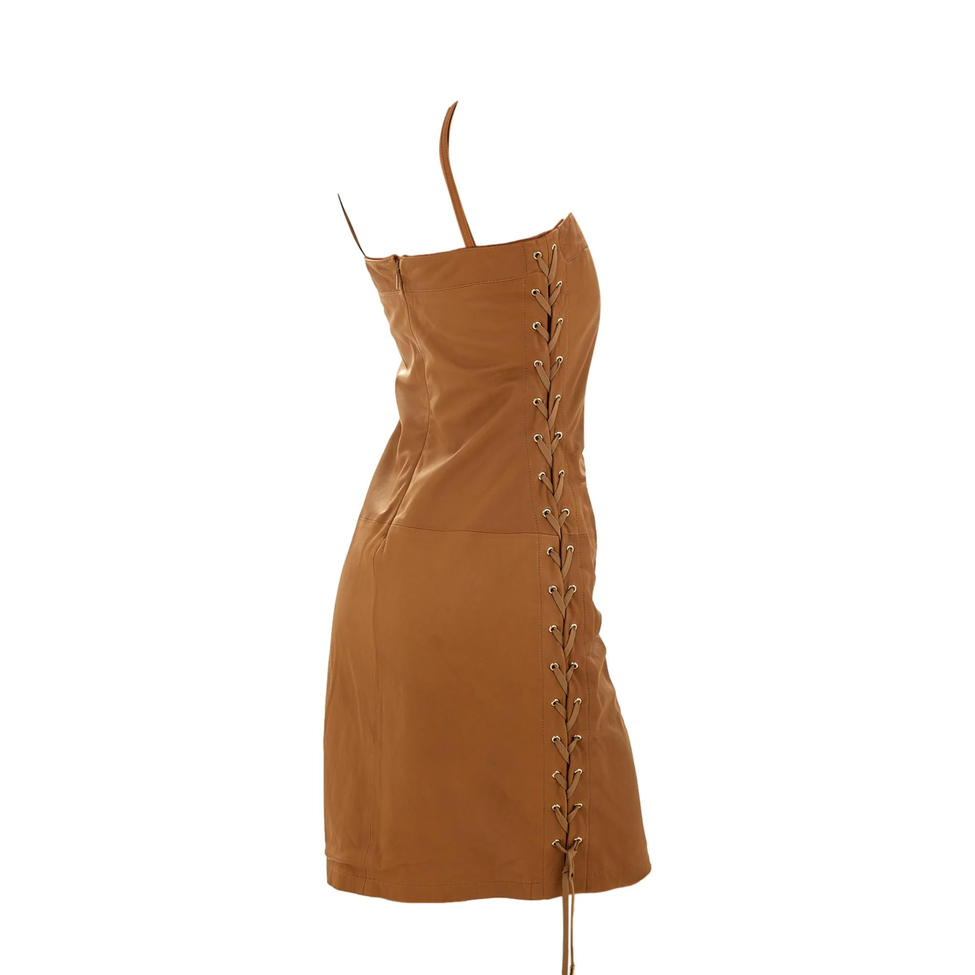 Gucci Tan Leather Lace-Up Dress - Image 3