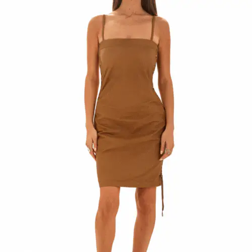 Gucci Tan Leather Lace-Up Dress - Image 4