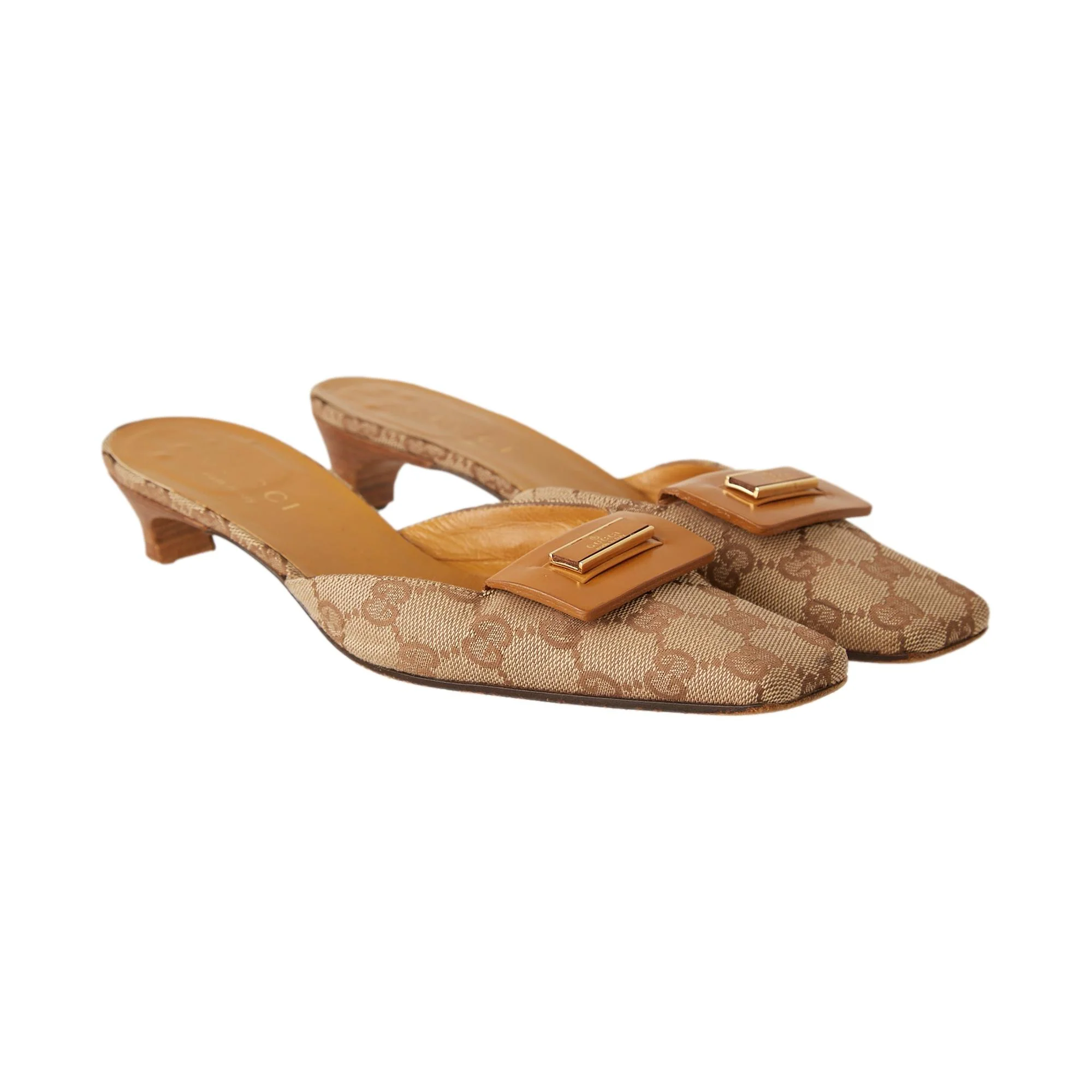 Gucci Tan Logo Kitten Heels - Image 2