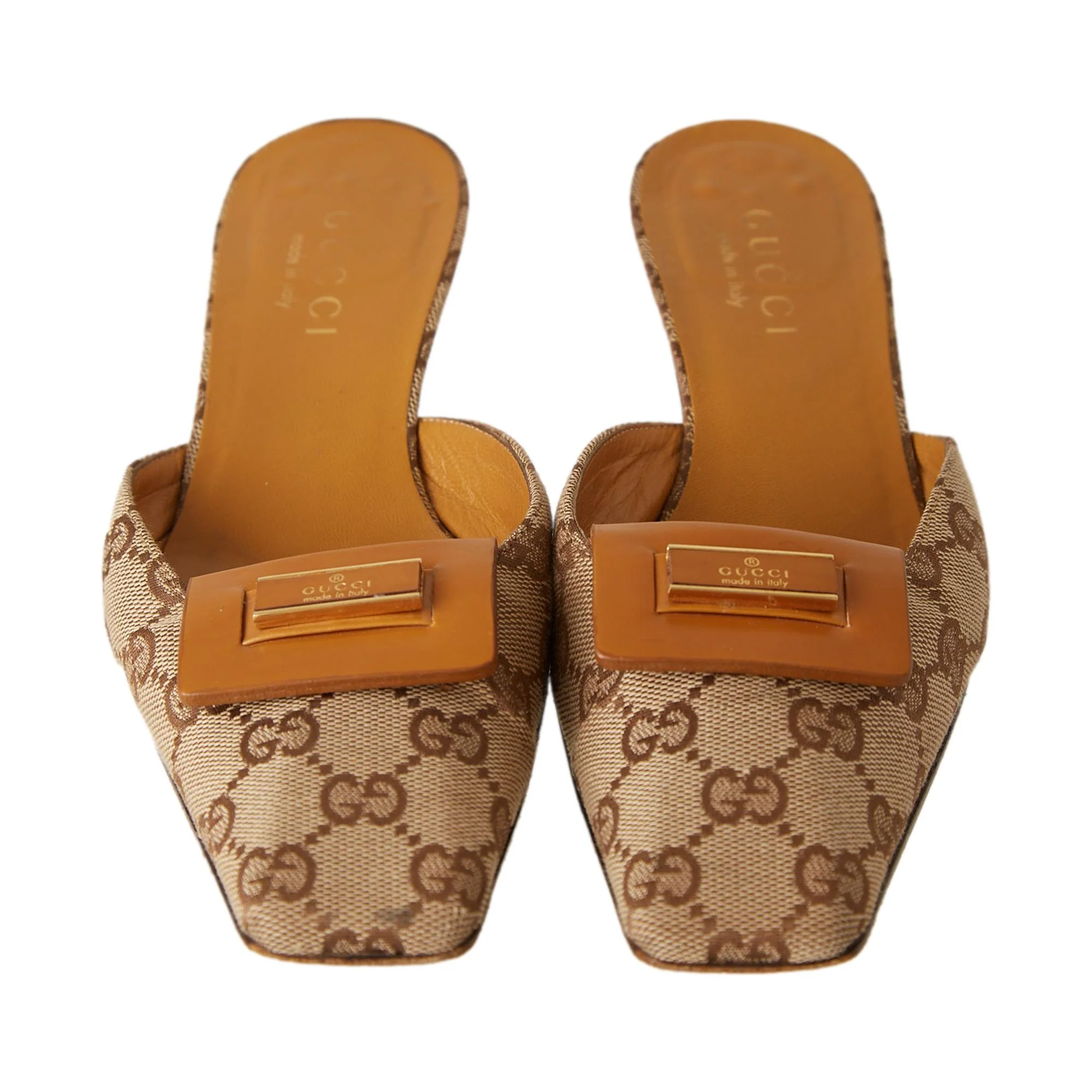 Gucci Tan Logo Kitten Heels - Image 3