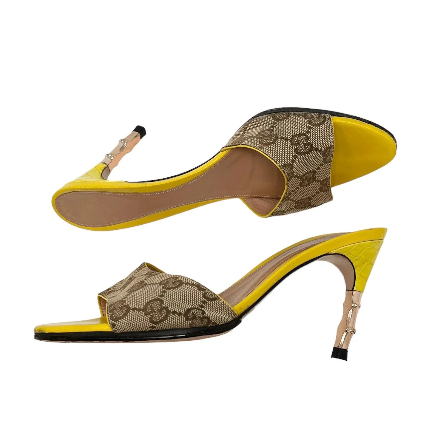 Gucci Yellow Croc Embossed Bamboo Heels - Image 2