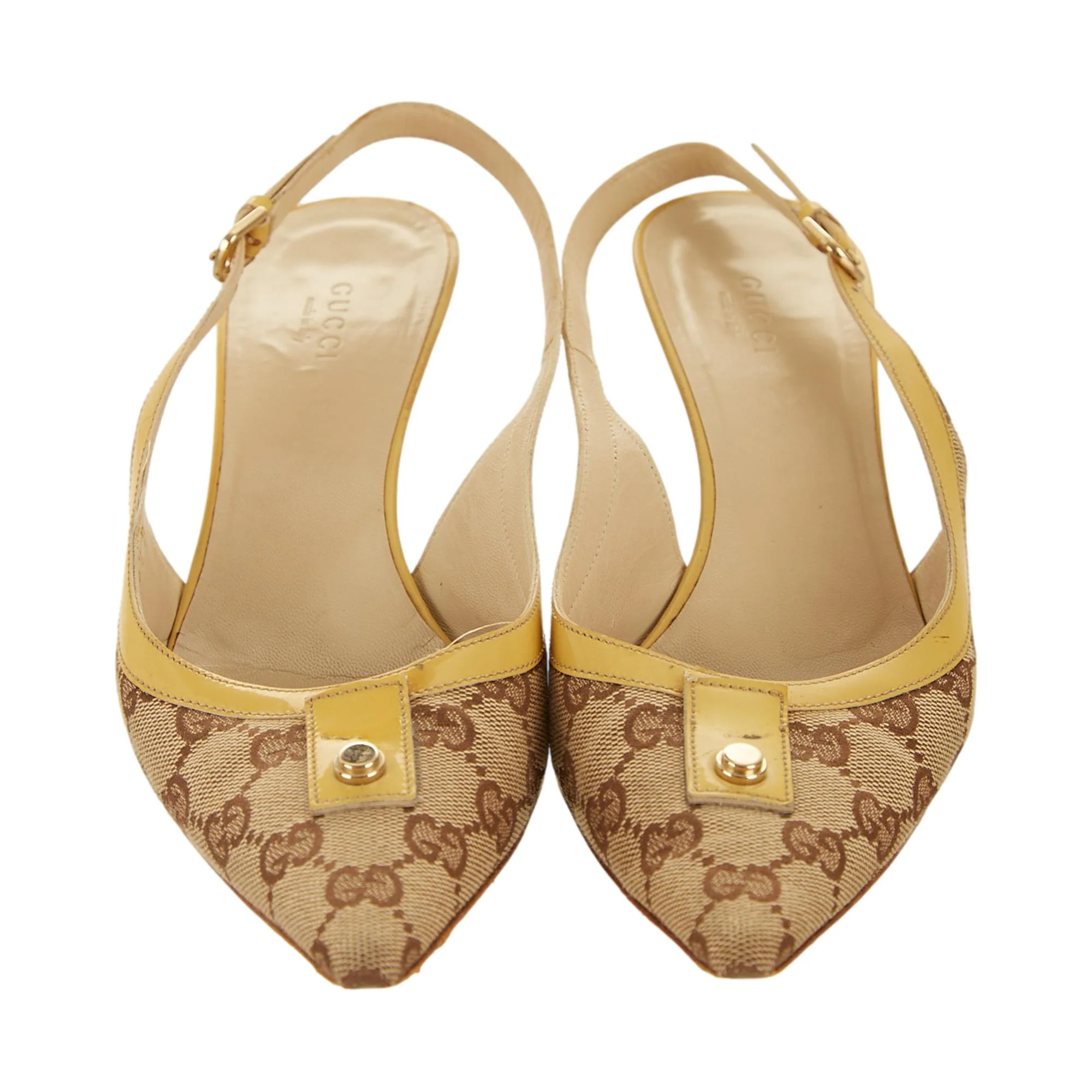Gucci Yellow Logo Slingback Heels - Image 2