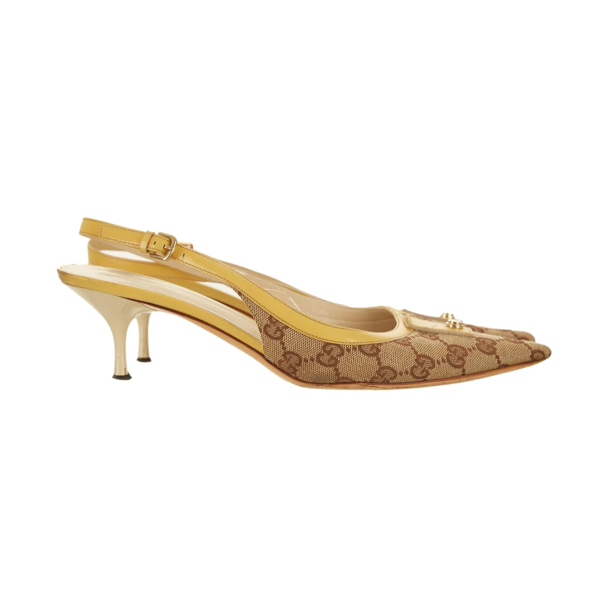 Gucci Yellow Logo Slingback Heels - Image 3