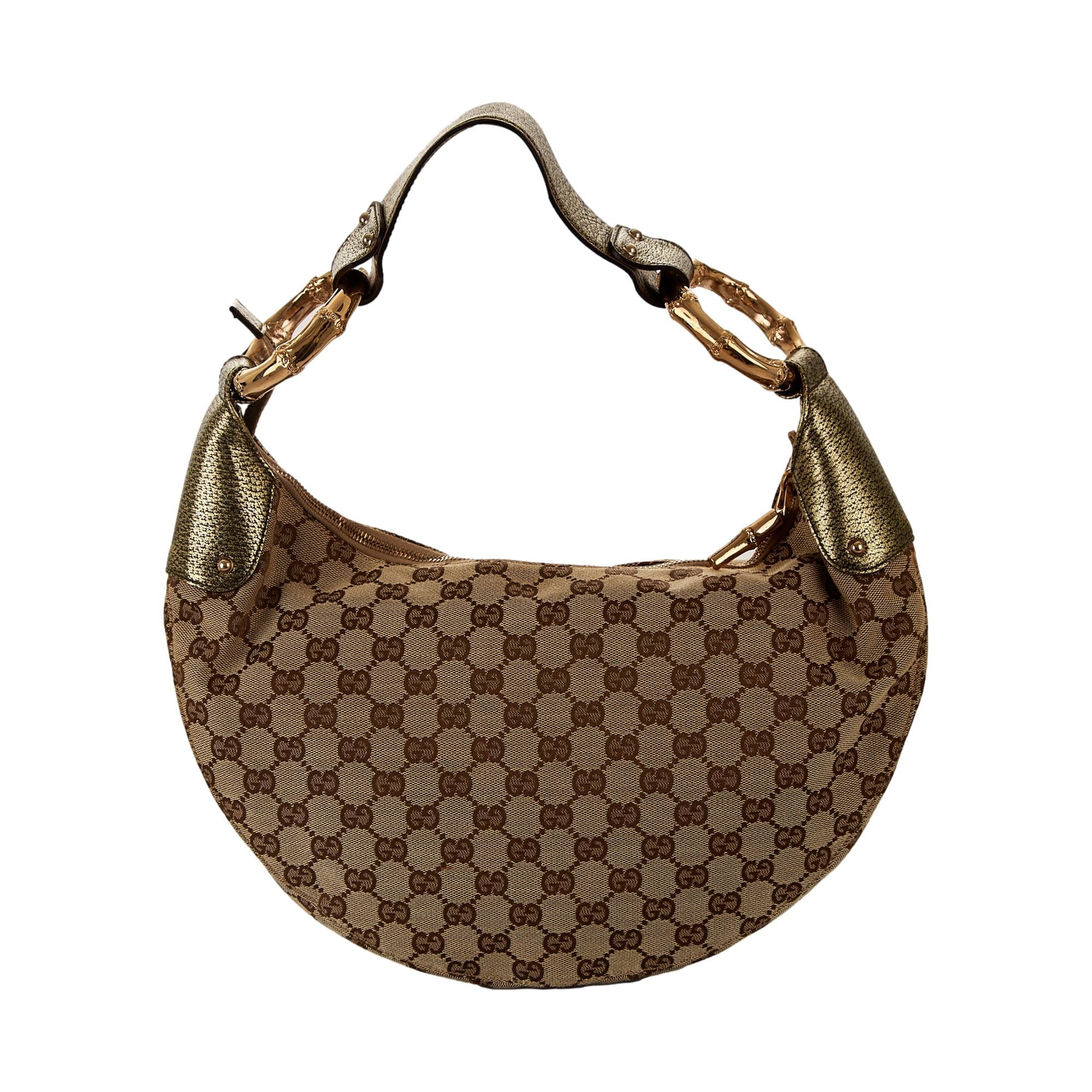 Gucci Brown Logo Bamboo Shoulder Bag