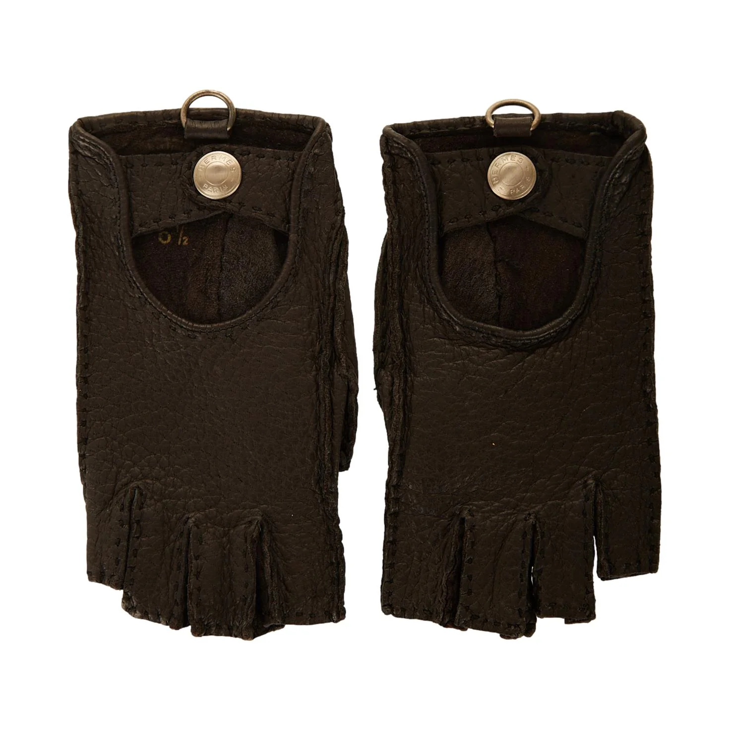Hermes Black Leather Fingerless Gloves - Image 2
