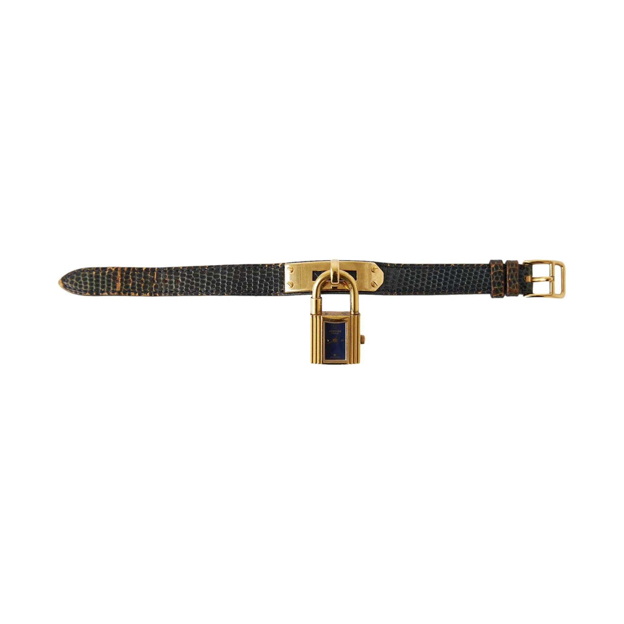 Hermes Navy Snakeskin + Gold Lock Watch - Image 2