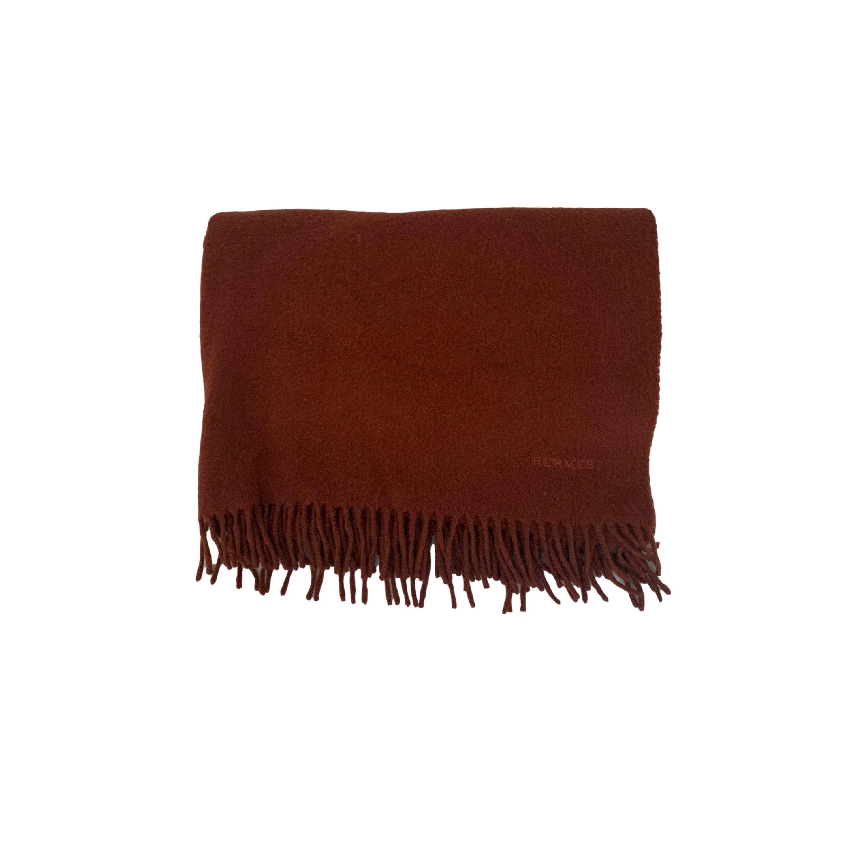 Hermes Brown Cashmere Logo Jumbo Scarf