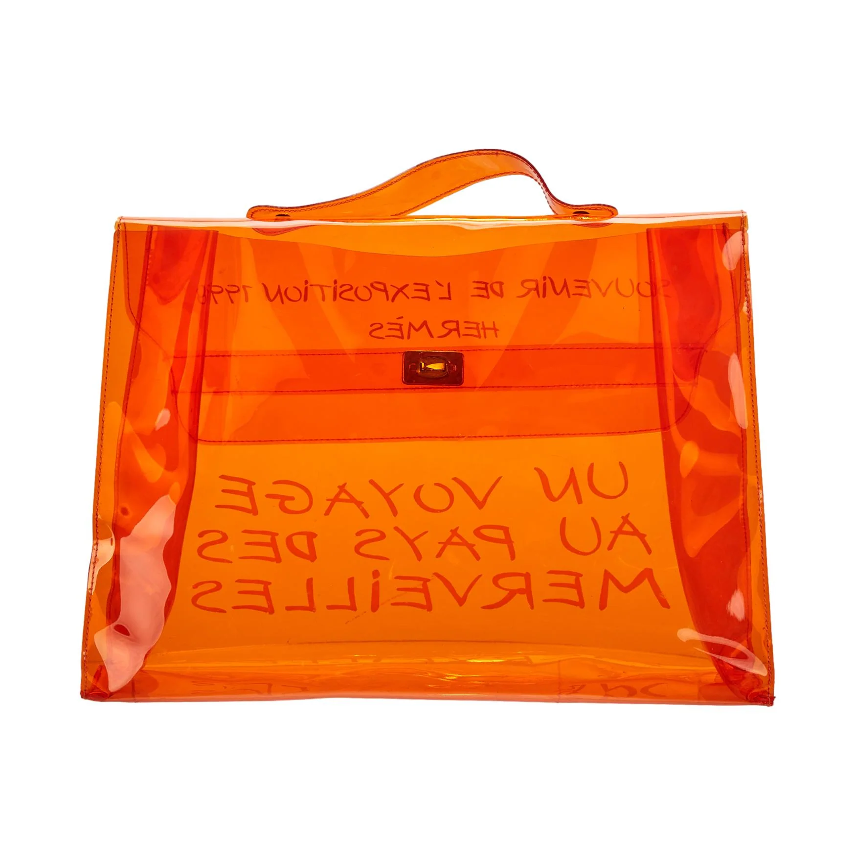 Hermes Orange Transparent Vinyl Kelly Bag - Image 2