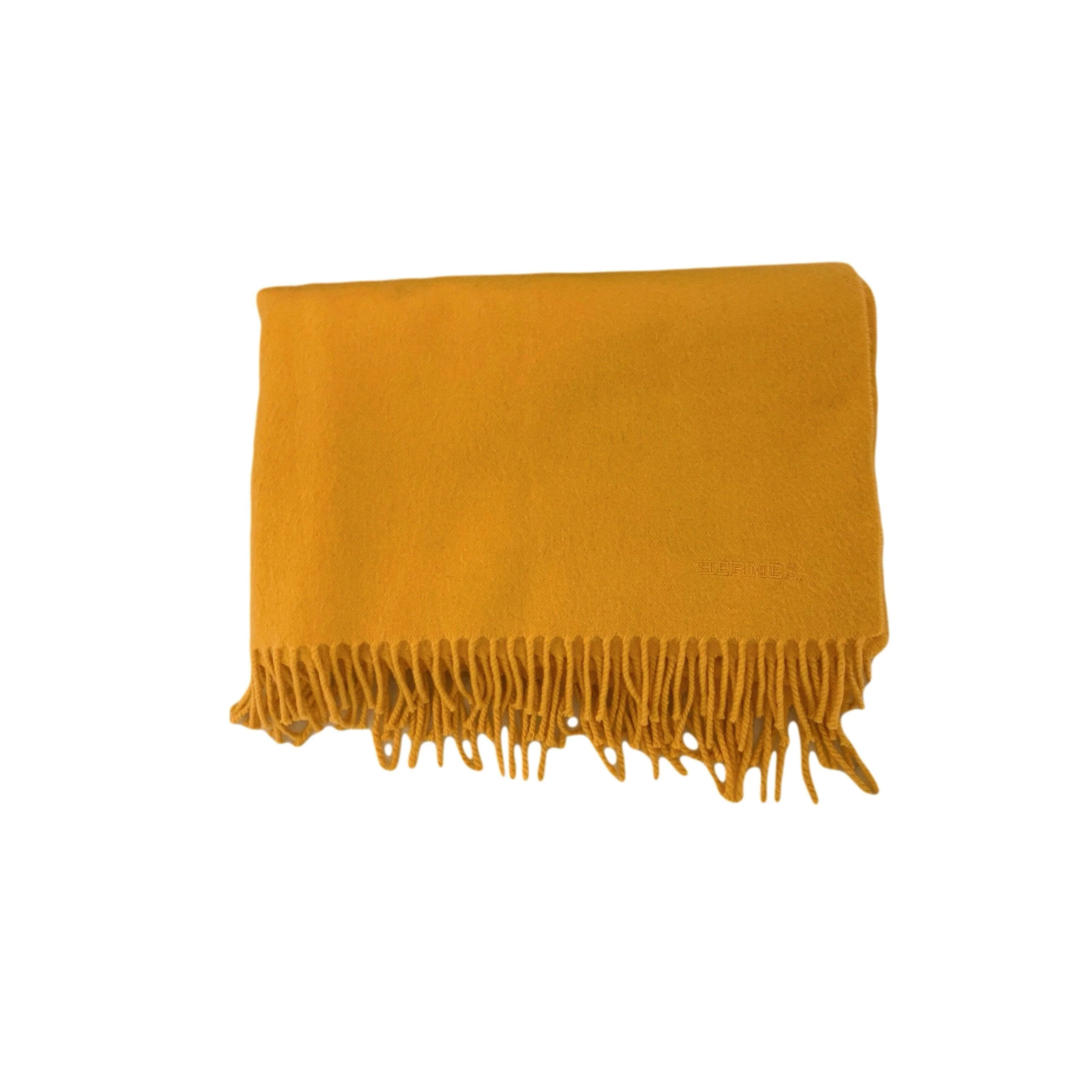 Hermes Yellow Cashmere Logo Scarf