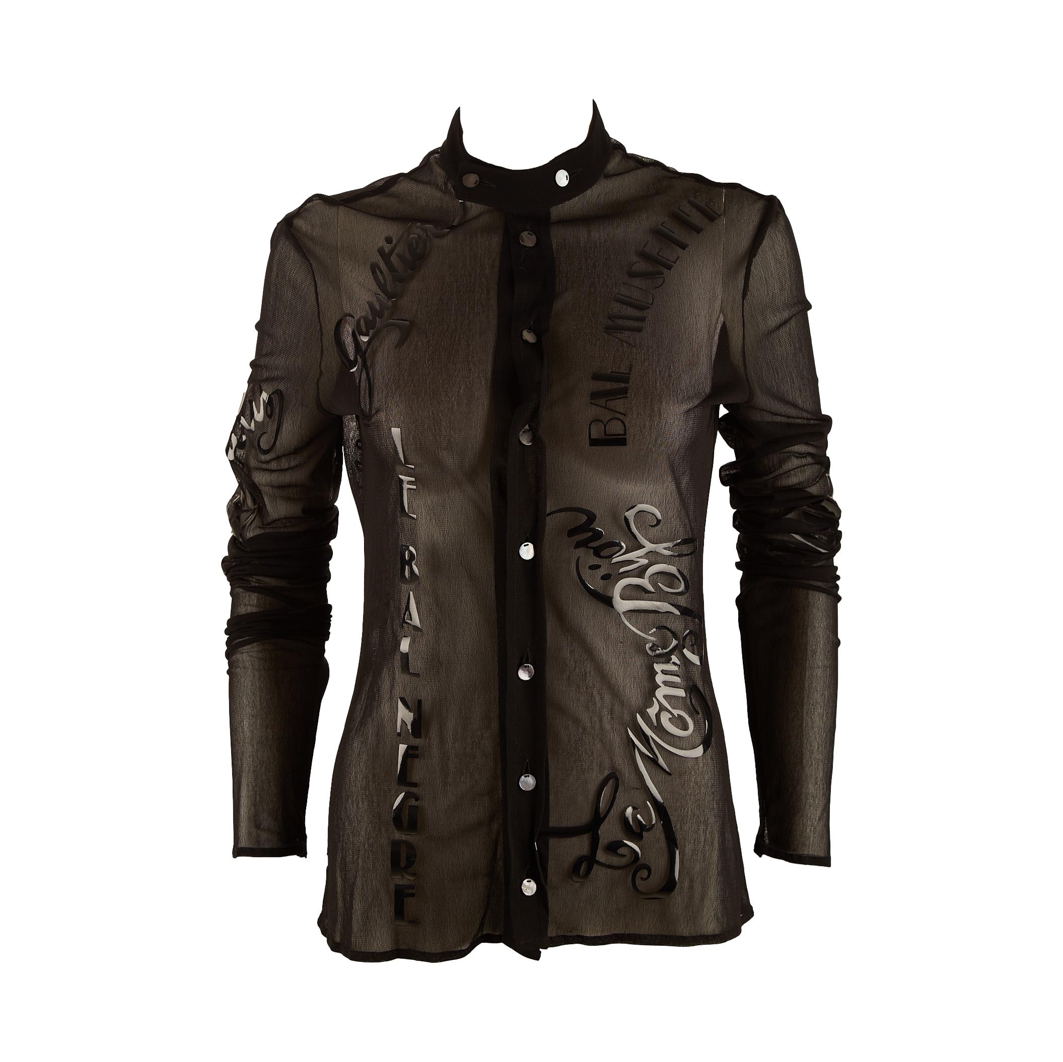 Jean Paul Gaultier Black Sheer Logo Button Down