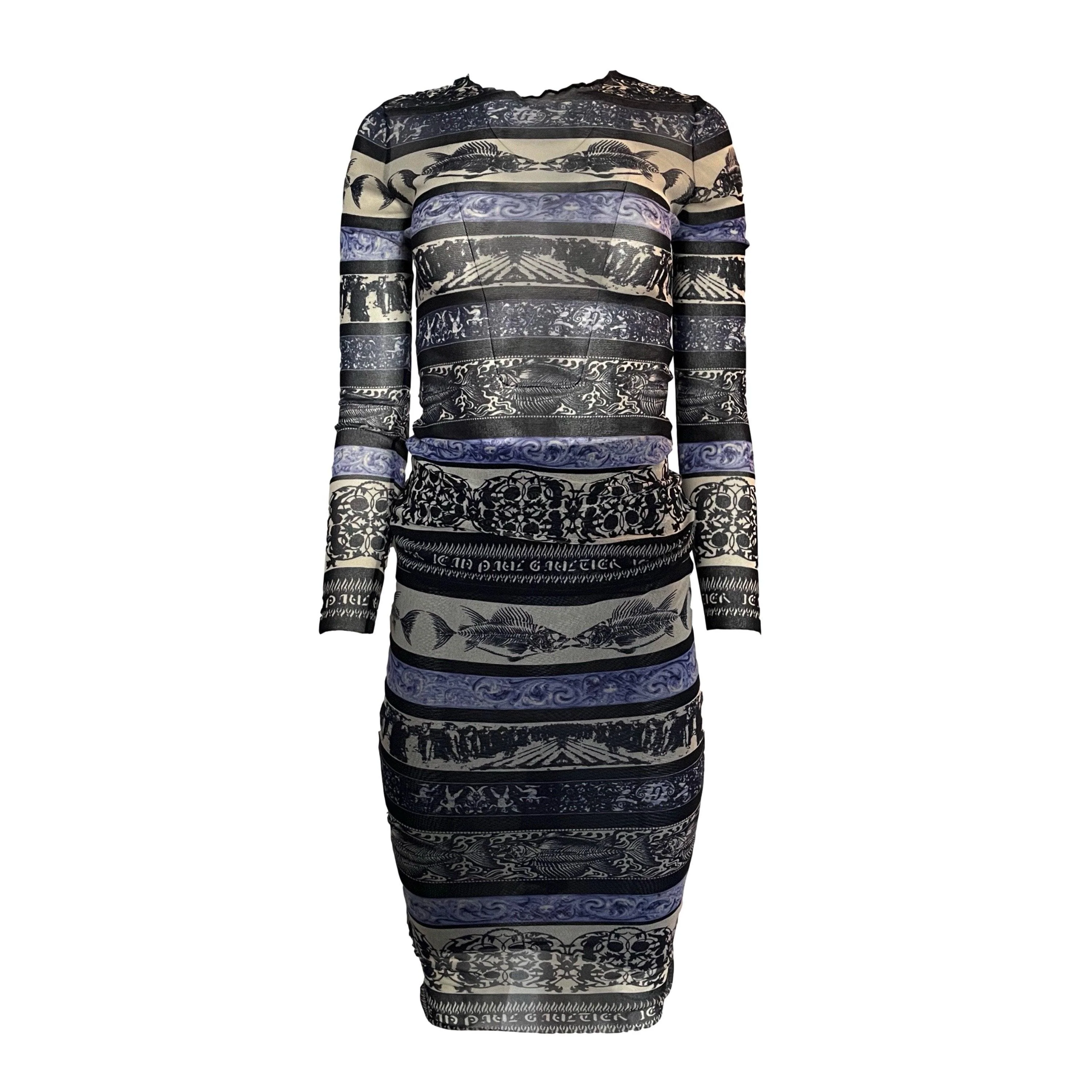 Jean Paul Gaultier Blue Fish Mesh Print Set