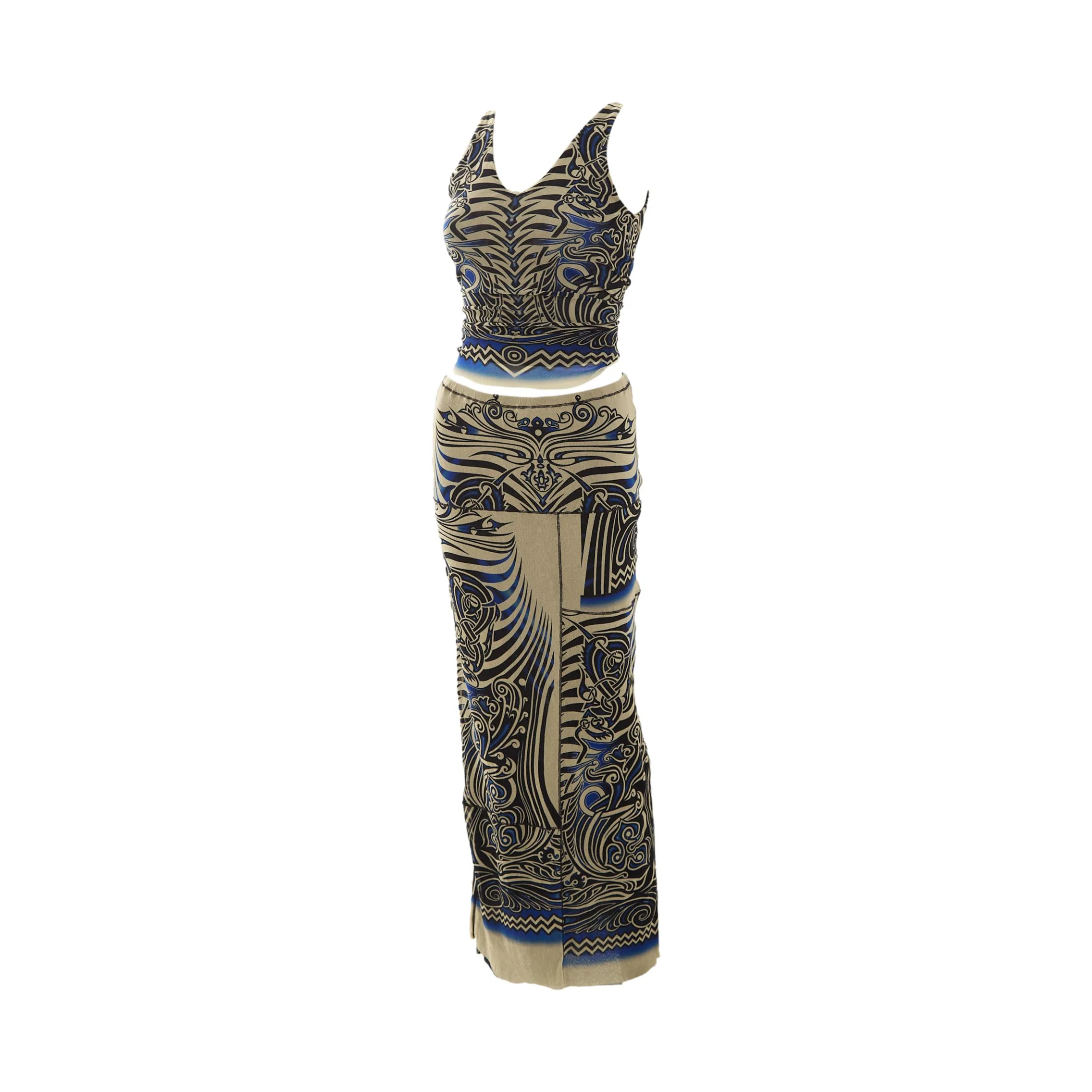 Jean Paul Gaultier Blue Print Skirt Set - Image 2