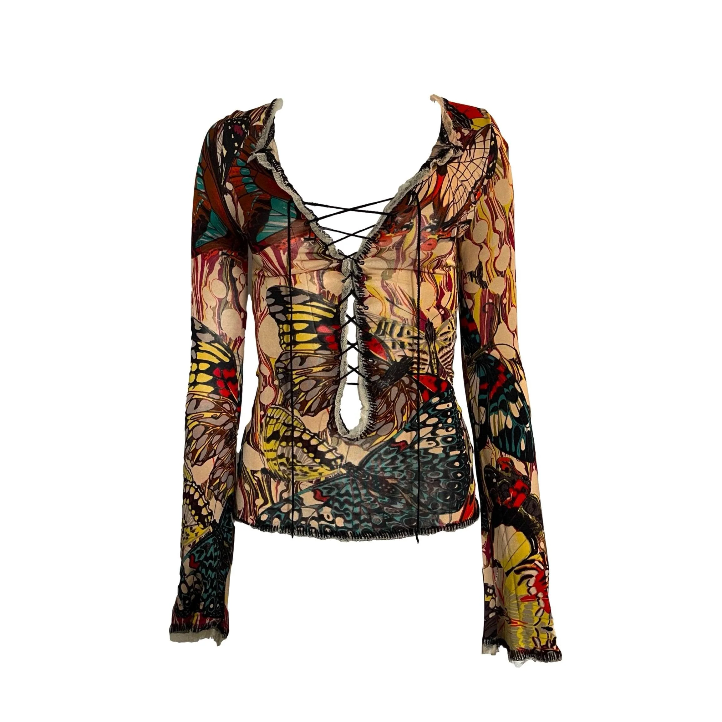 Jean Paul Gaultier Butterfly Print Mesh Tie Top