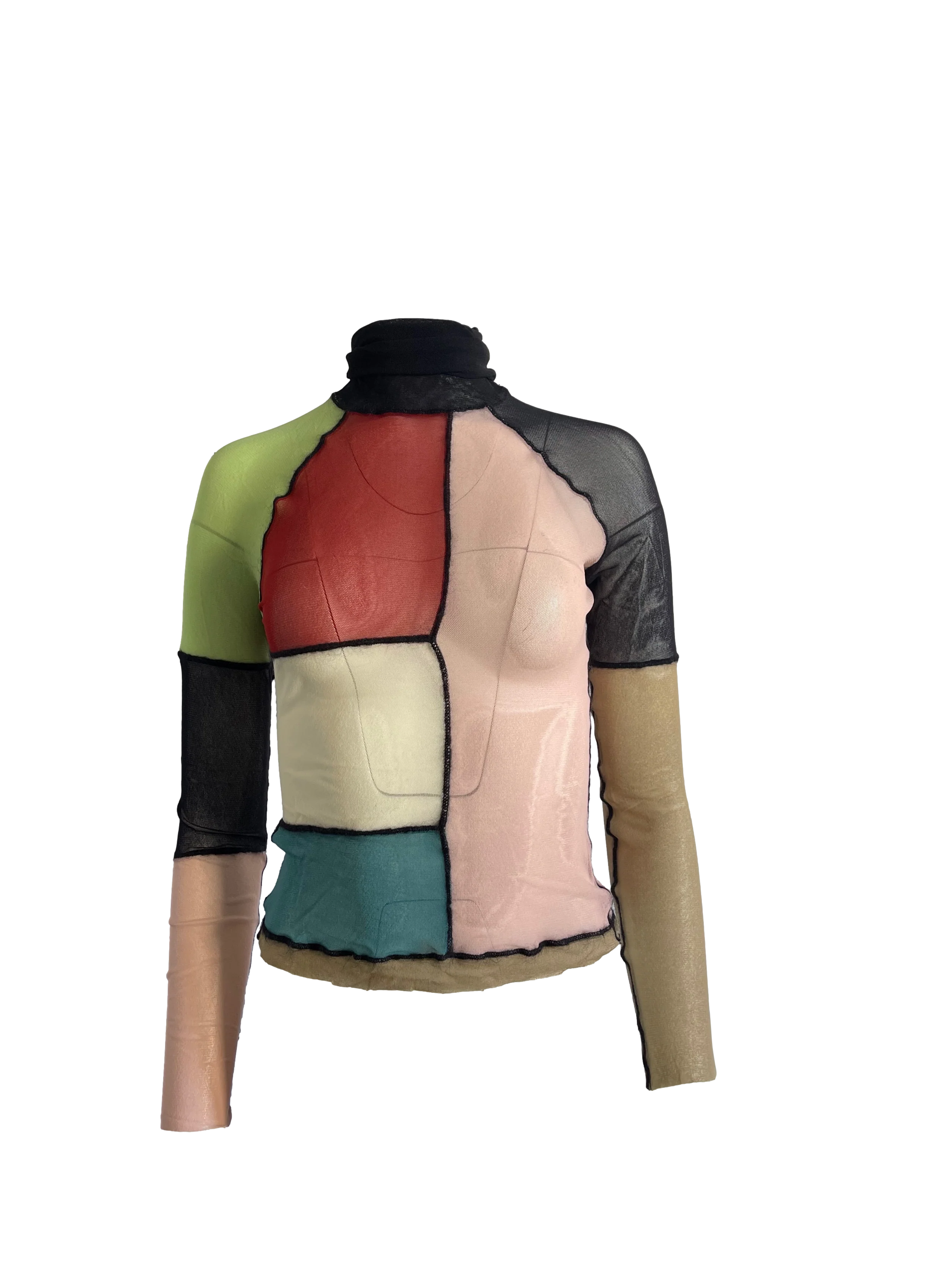 Jean Paul Gaultier Colorblock Mesh Turtleneck