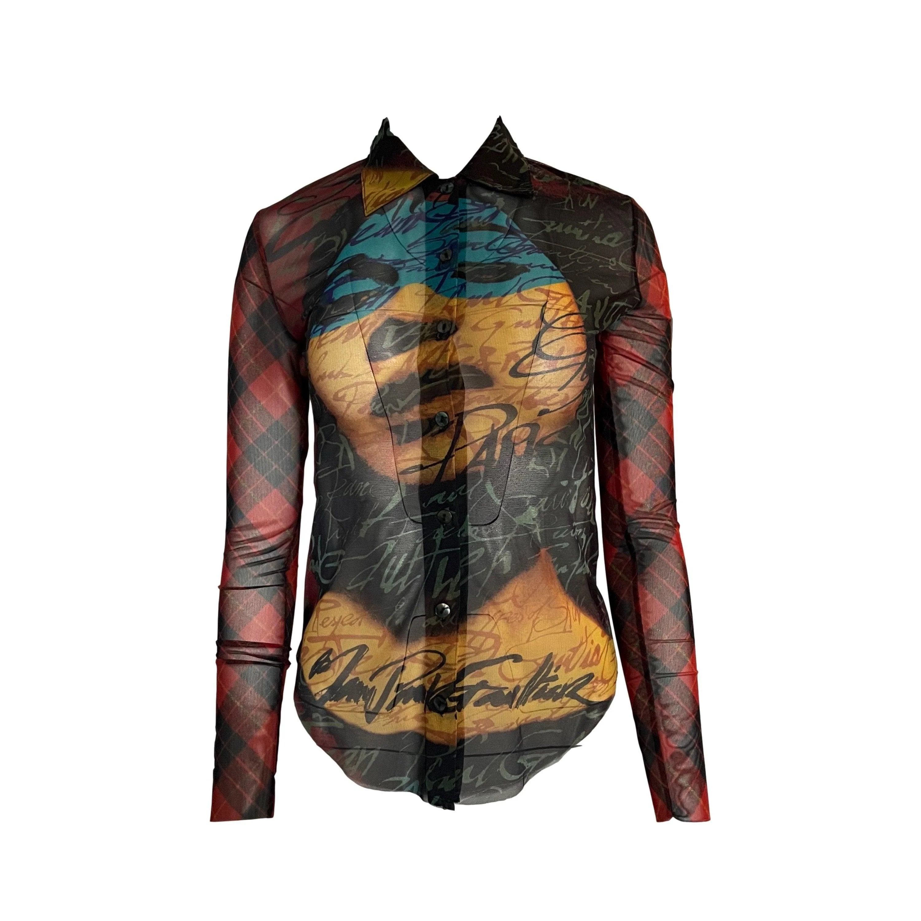 Jean Paul Gaultier Face Print Mesh Button Down