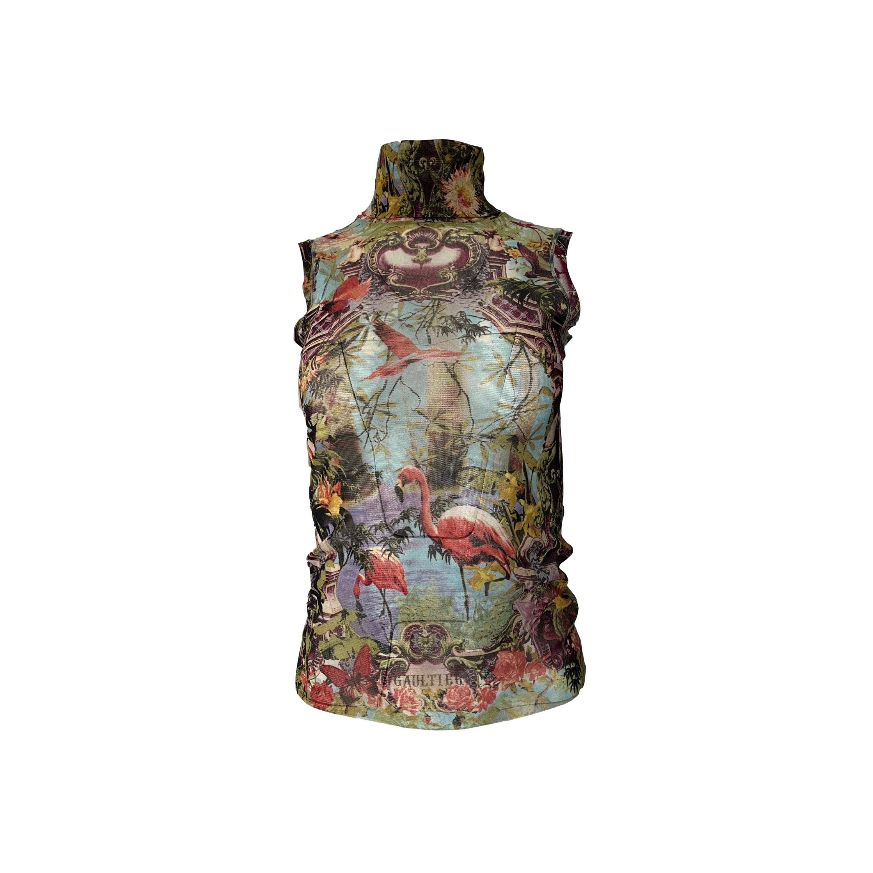 Jean Paul Gaultier Flamingo Print Mesh Tank