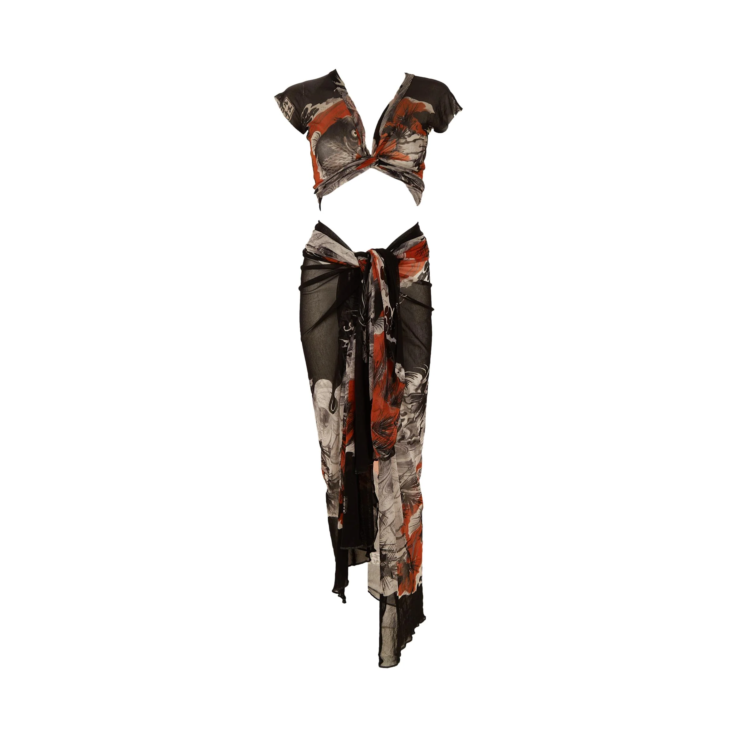Jean Paul Gaultier Black Koi Print Wrap Set