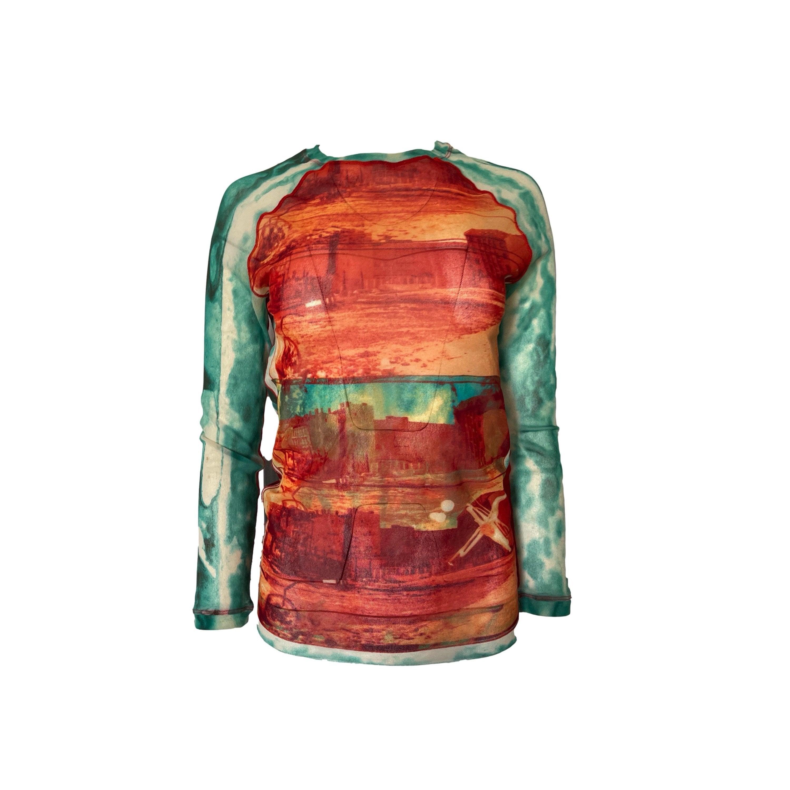 Jean Paul Gaultier Orange Print Mesh Long Sleeve