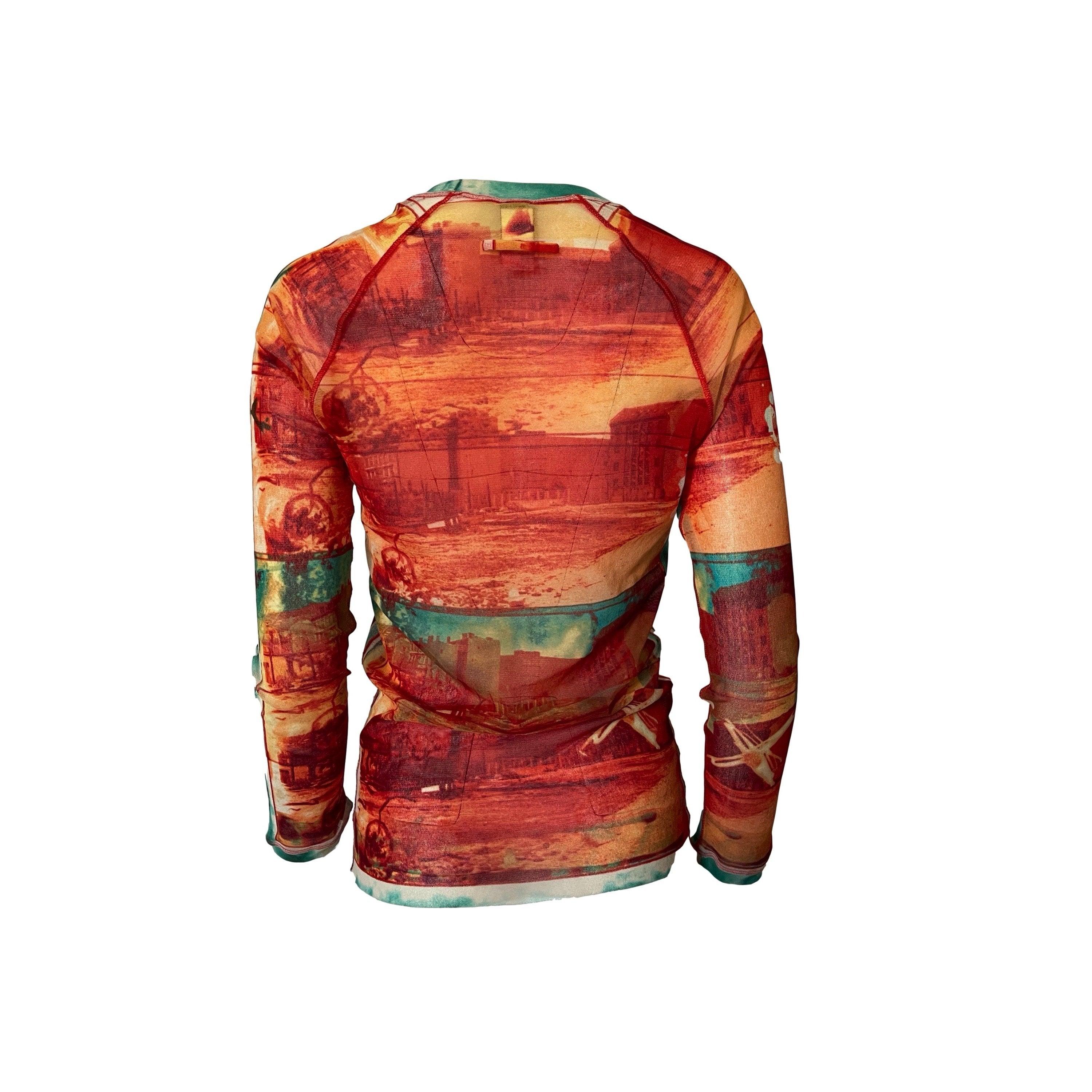 Jean Paul Gaultier Orange Print Mesh Long Sleeve - Image 2