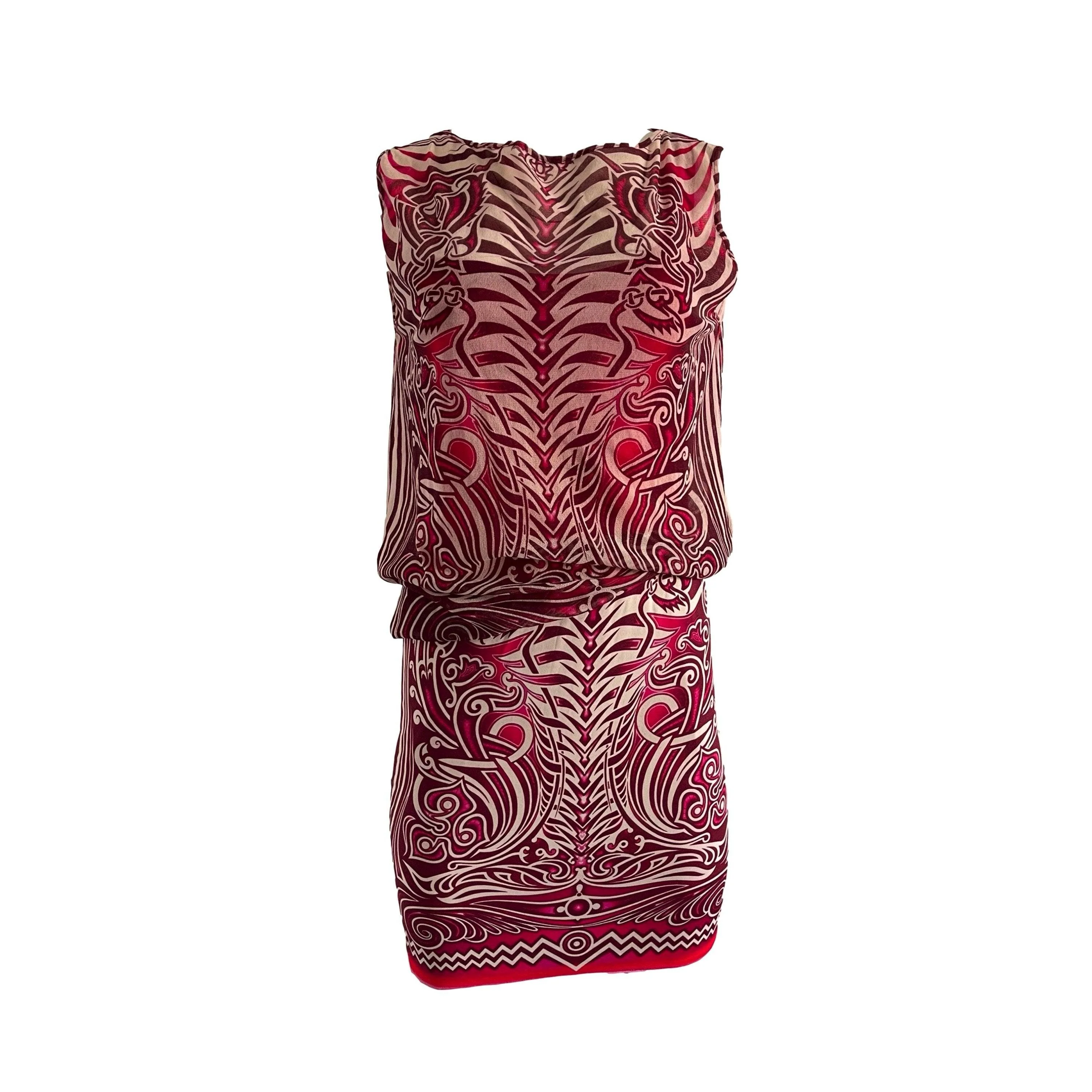 Jean Paul Gaultier Pink Print Strapless Mesh Dress