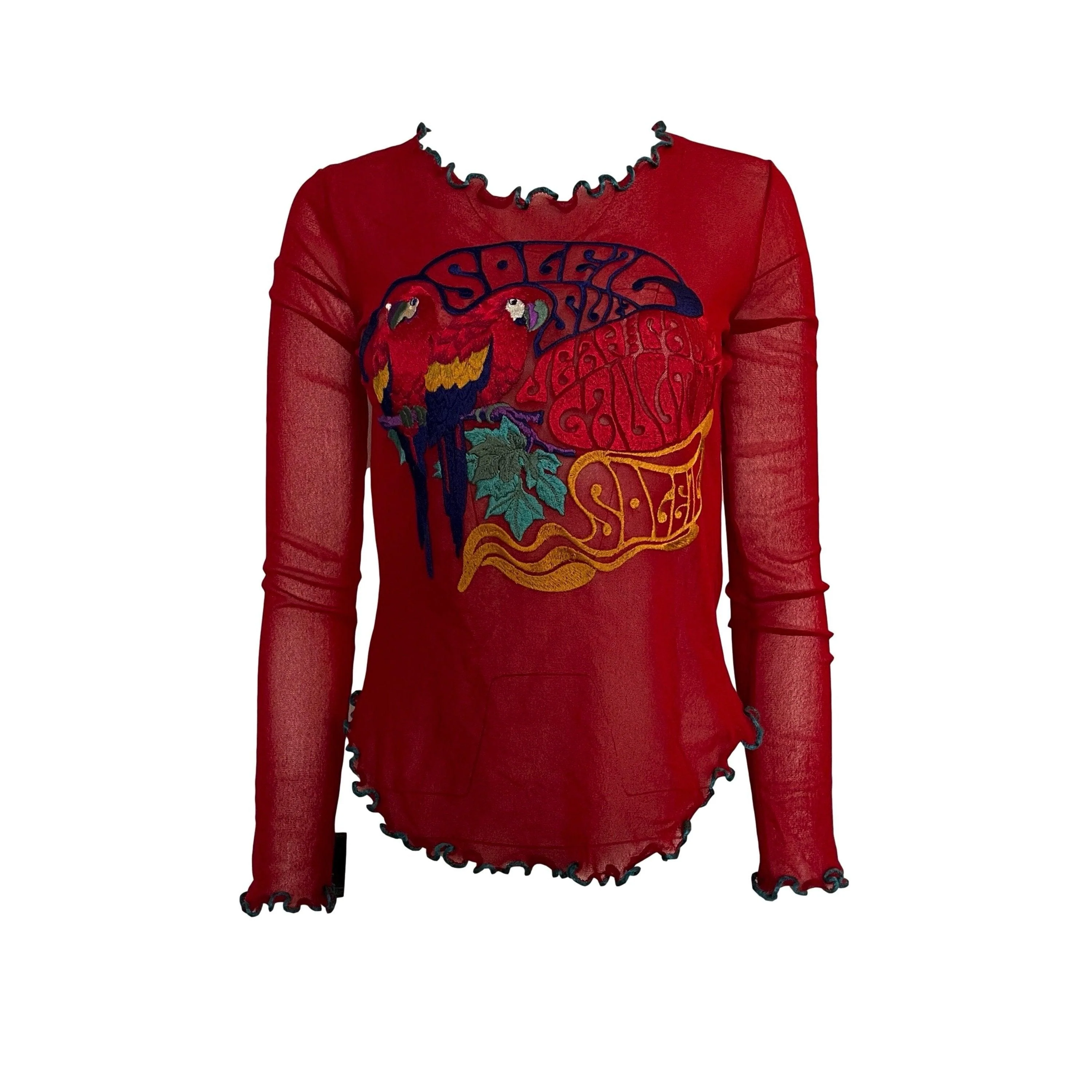 Jean Paul Gaultier Red Embroidered Parrot Long Sleeve
