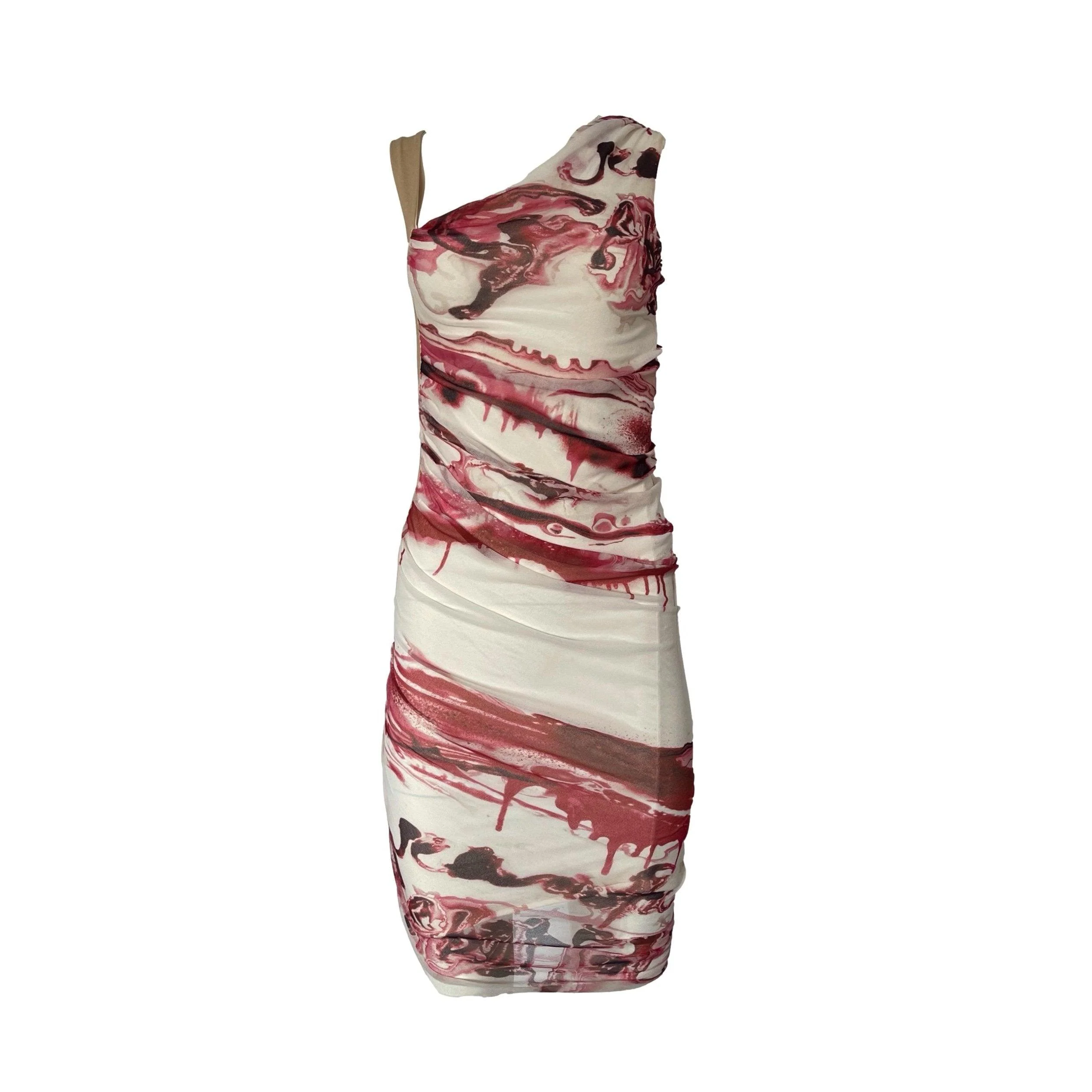 Jean Paul Gaultier Red Marble Print Ruched Dress