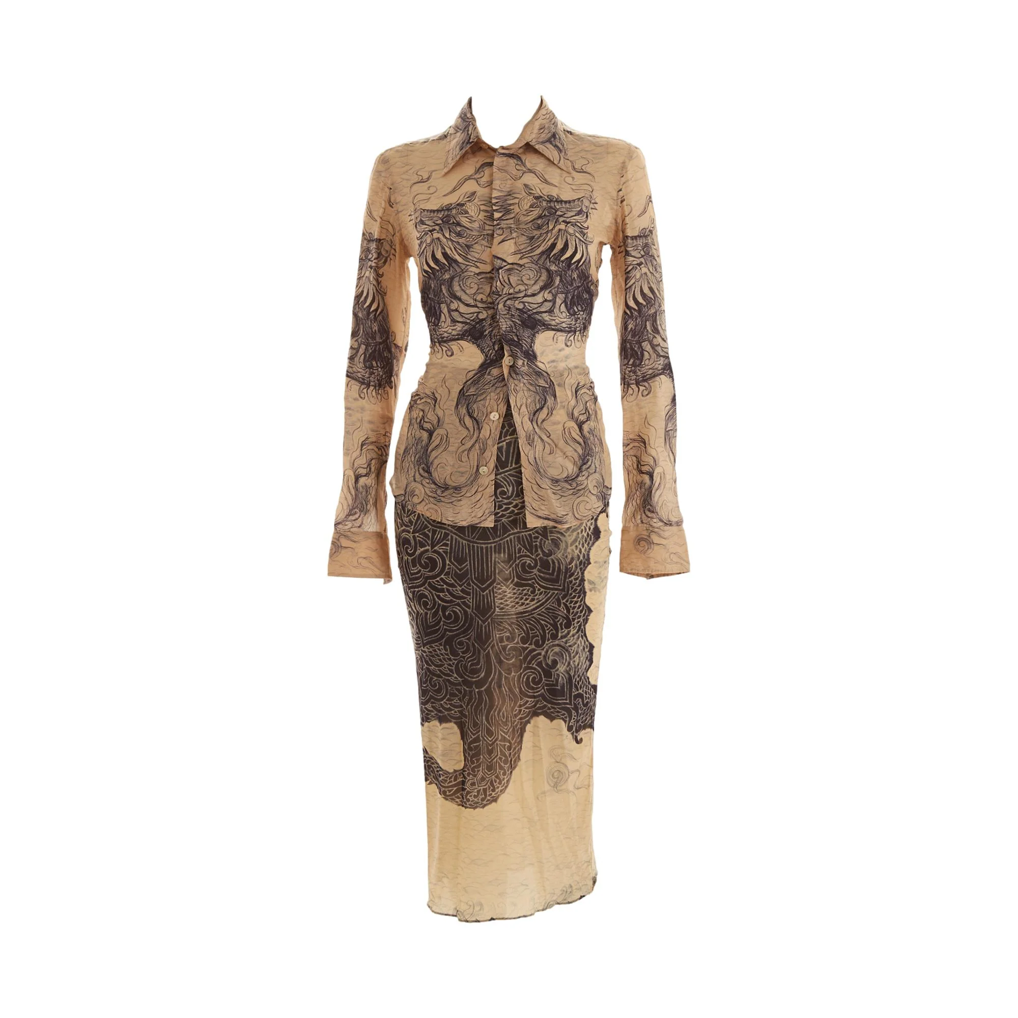 Jean Paul Gaultier Tattoo Print Skirt Set