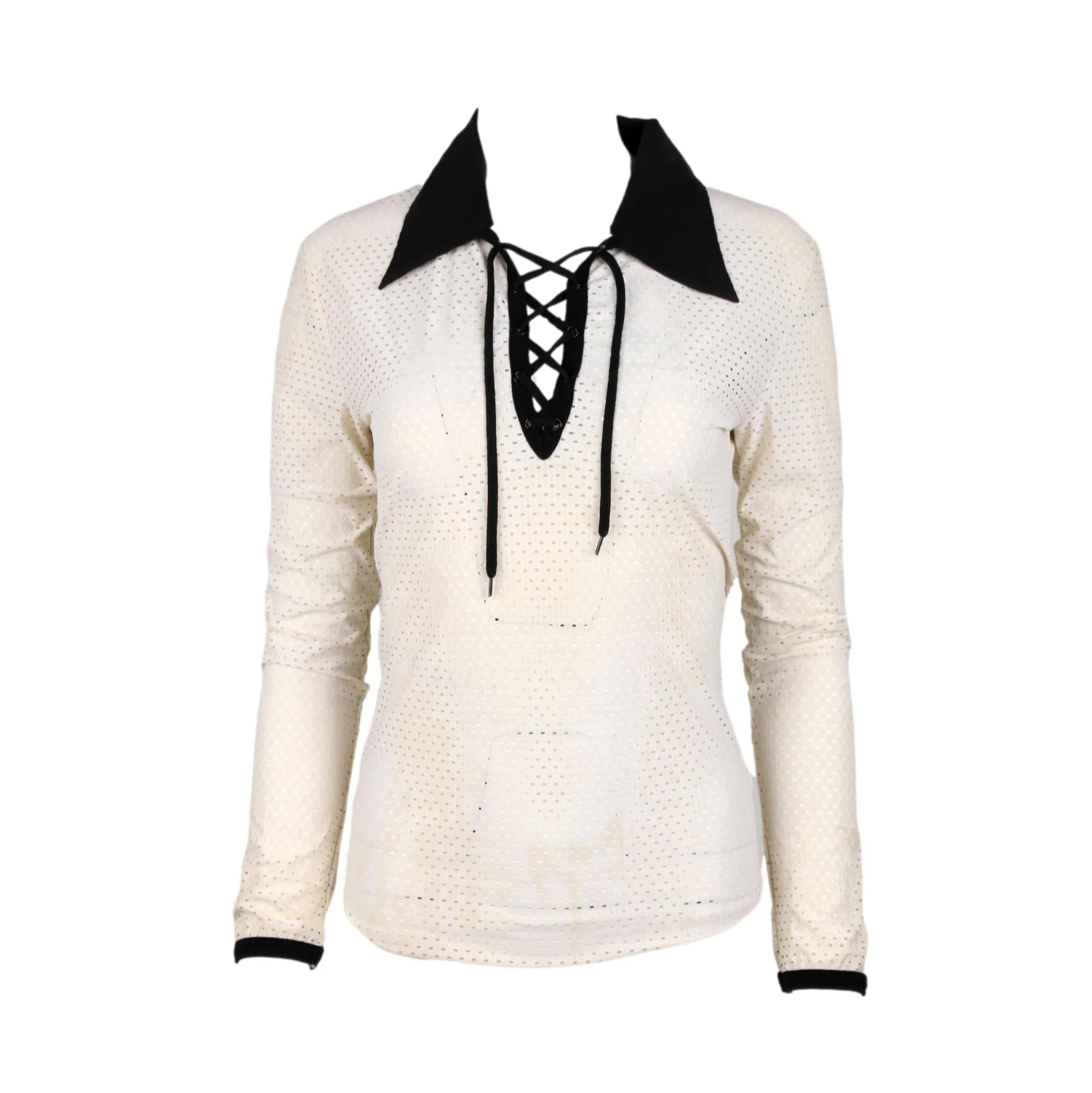 Jean Paul Gaultier White Mesh Long Sleeve Polo