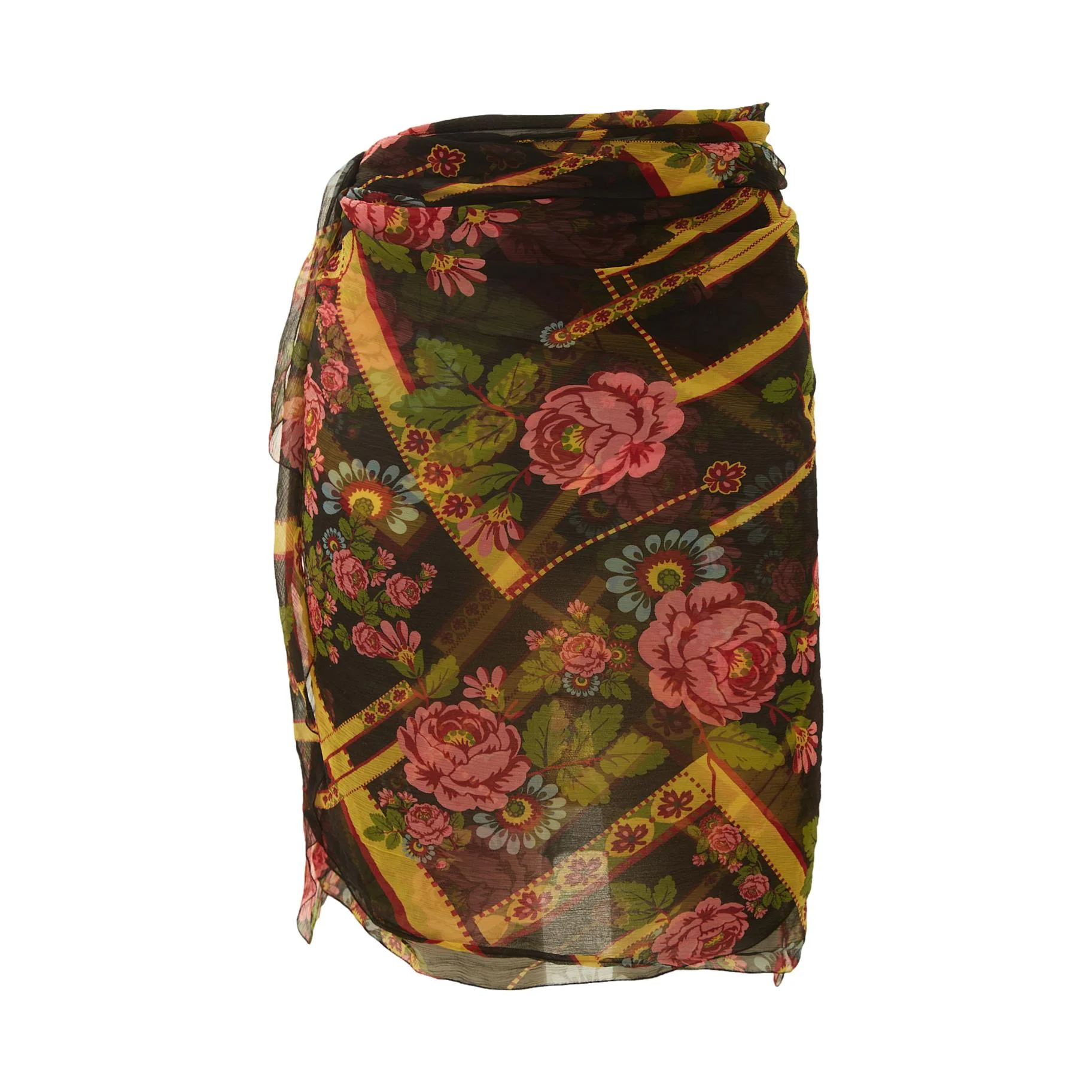 Galliano Black Floral Print Wrap