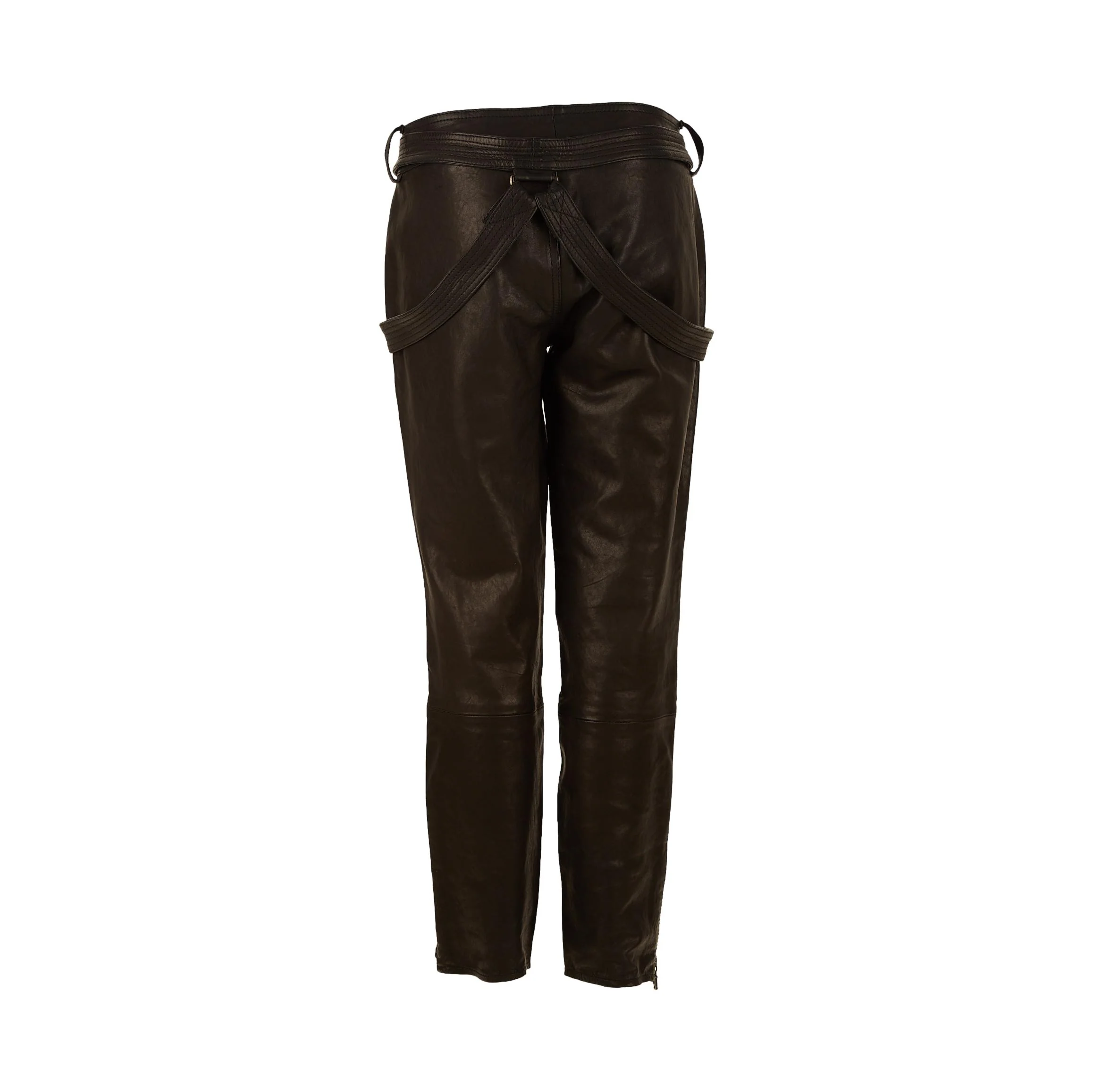 Galliano Black Leather Belted Pants - Image 2