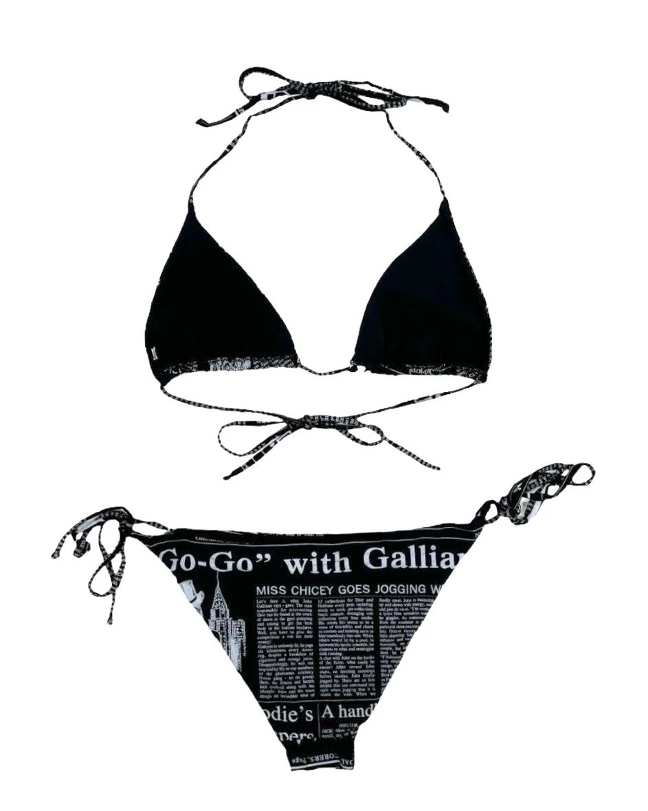 John Galliano Black Newsprint Logo Bikiki - Image 2