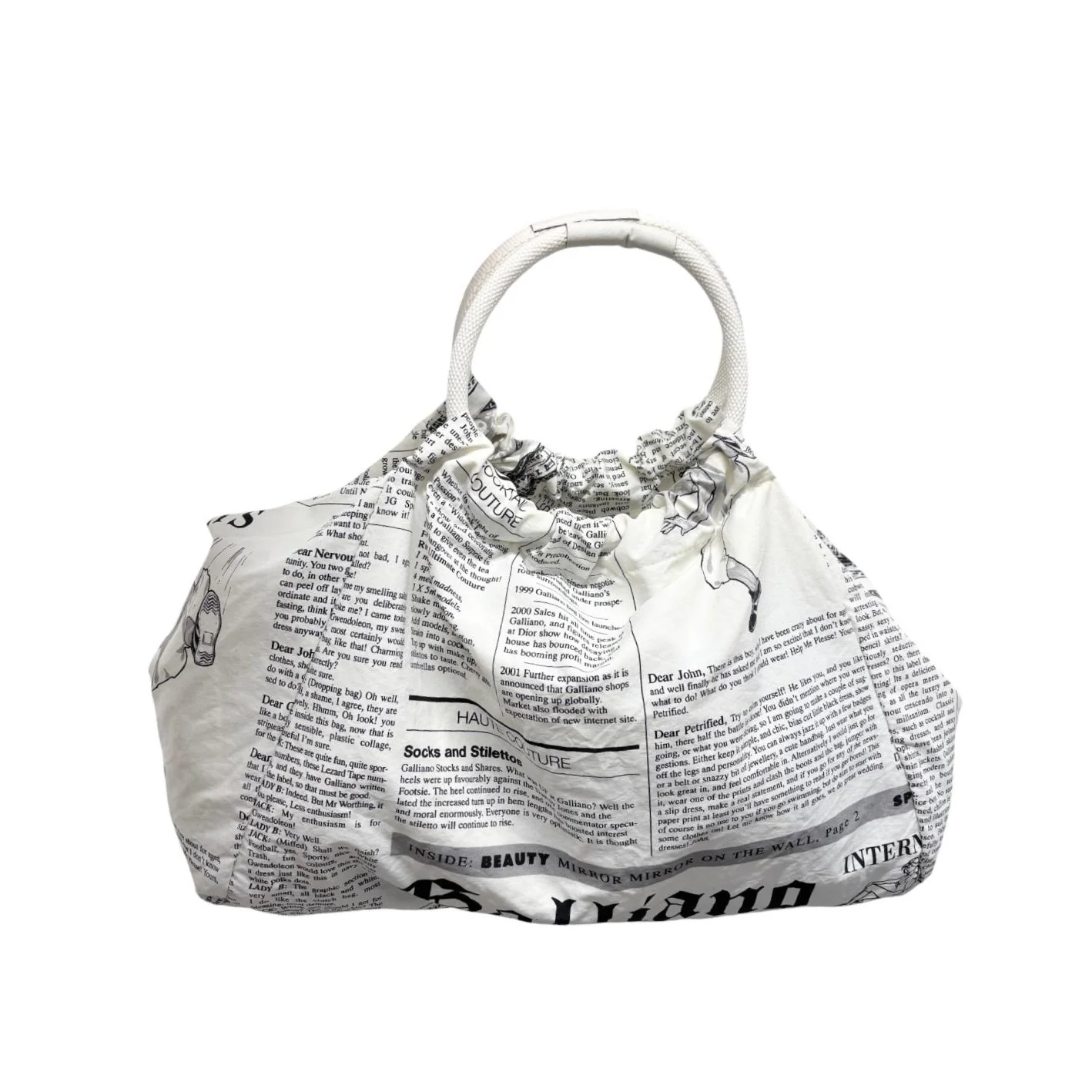 John Galliano Newsprint Ring Handle Bag