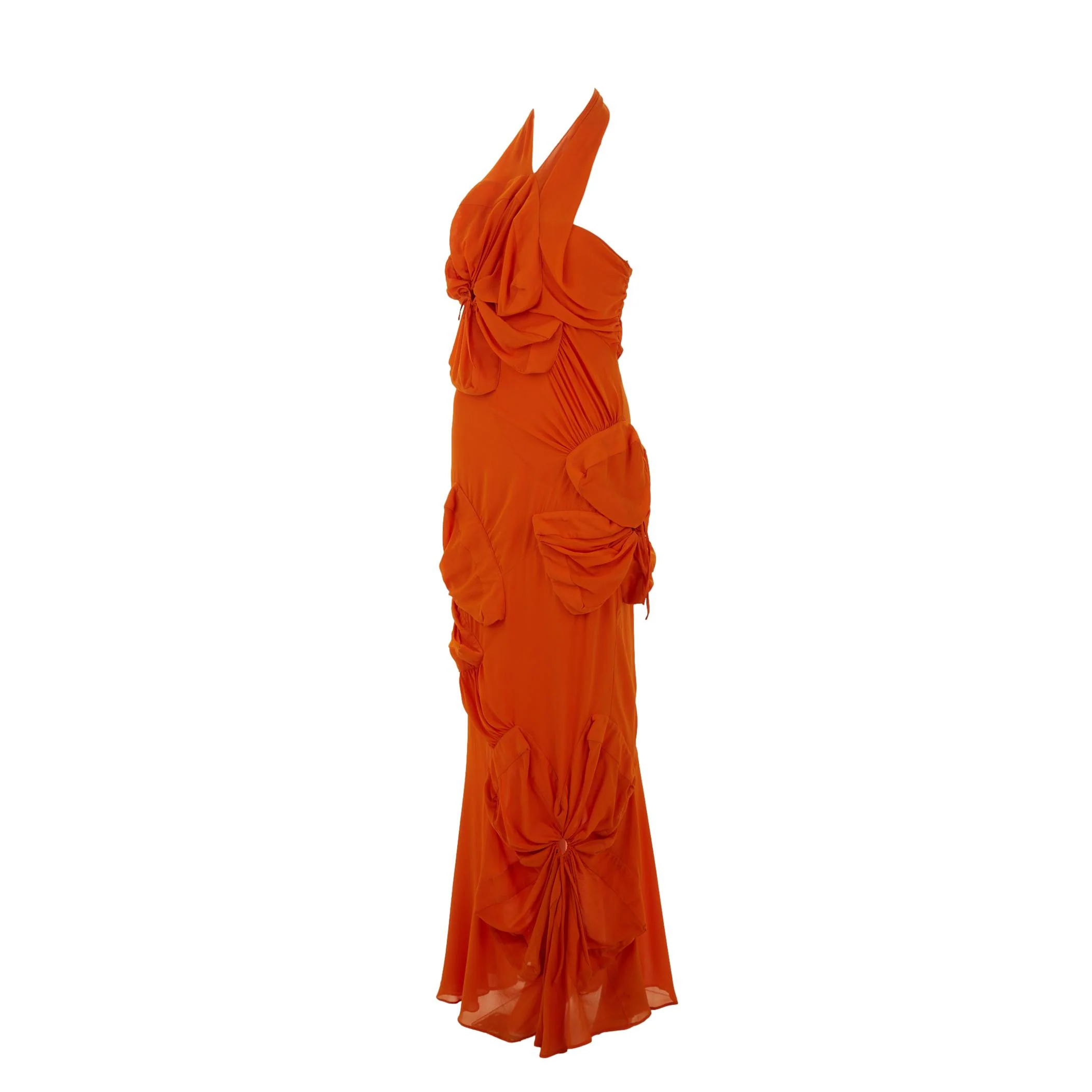 Galliano Orange Rouched Silk Gown - Image 2