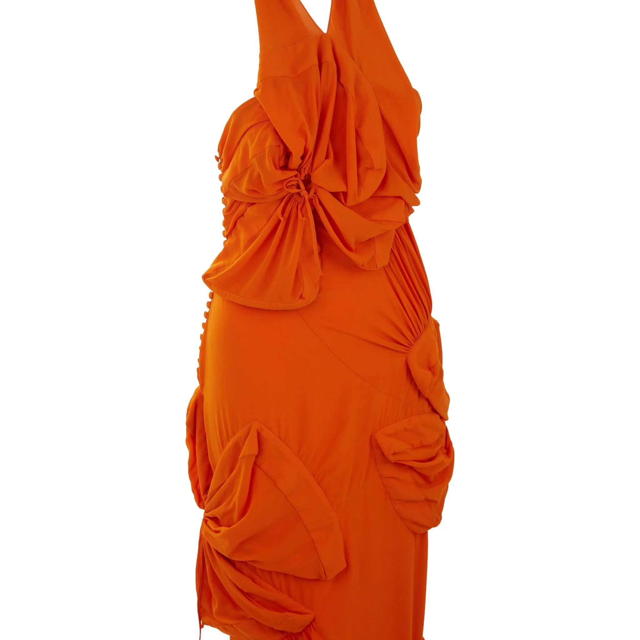 Galliano Orange Rouched Silk Gown - Image 3