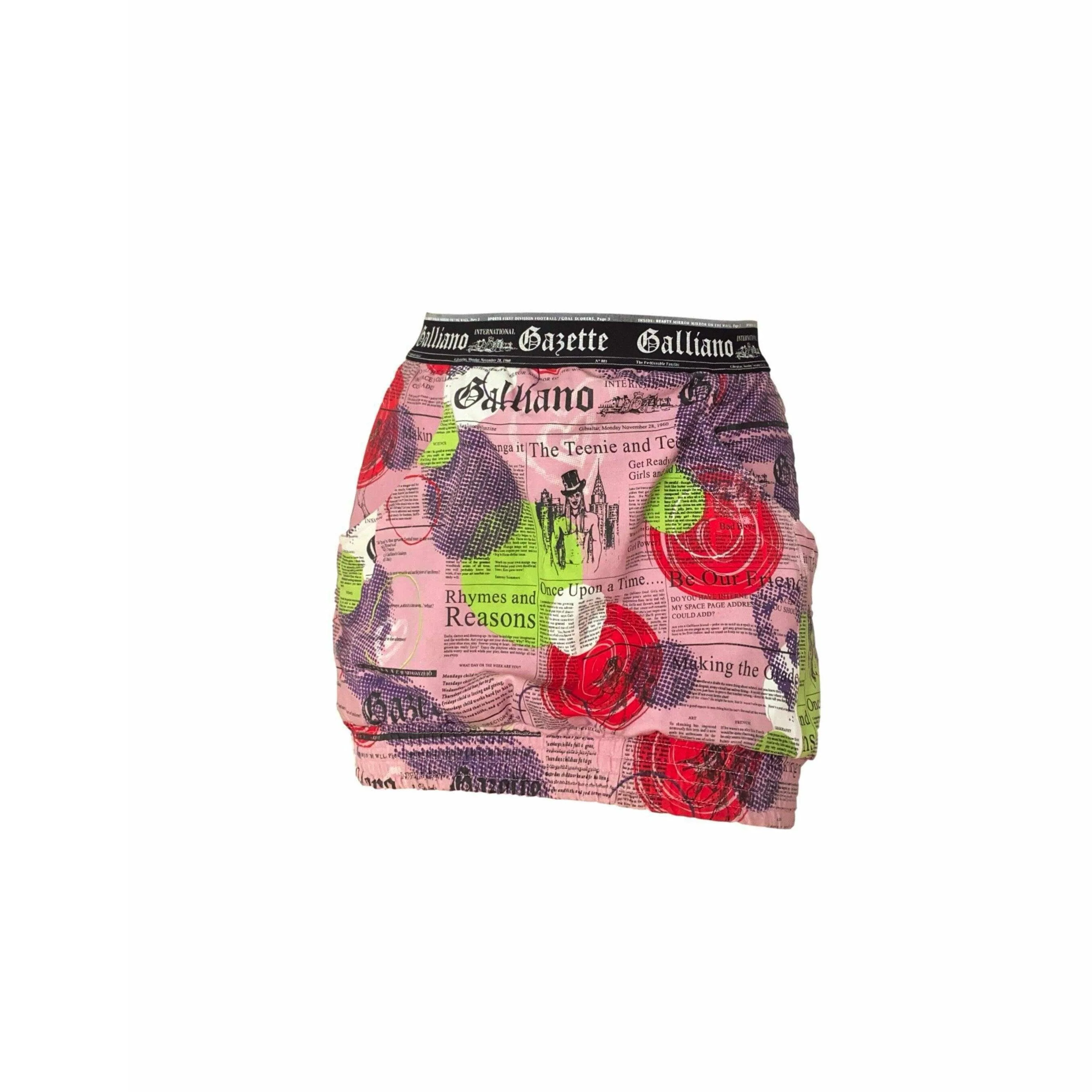 John Galliano Pink Newsprint Waistband Skirt