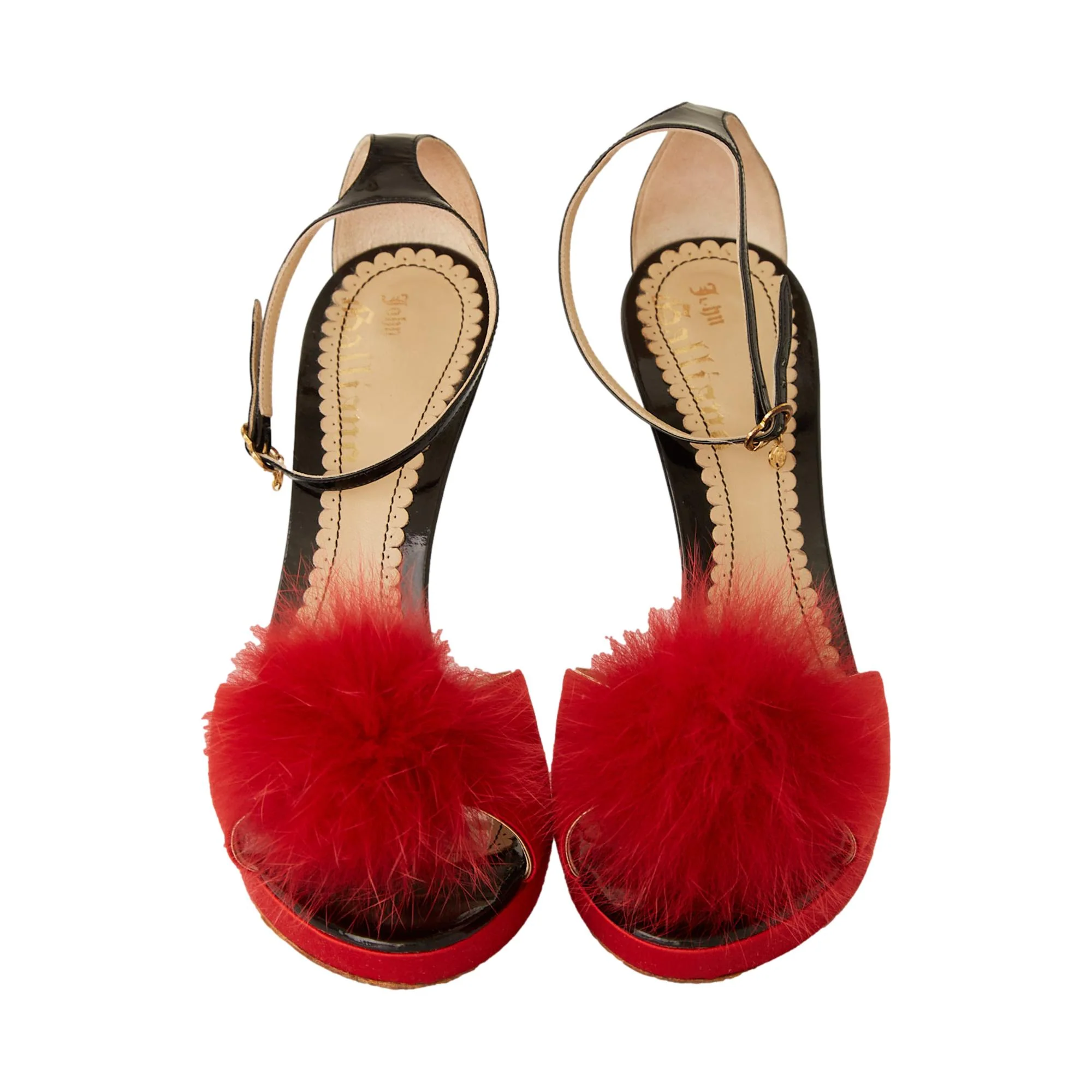 John Galliano Red + Black Fur Stiletto Heels - Image 2