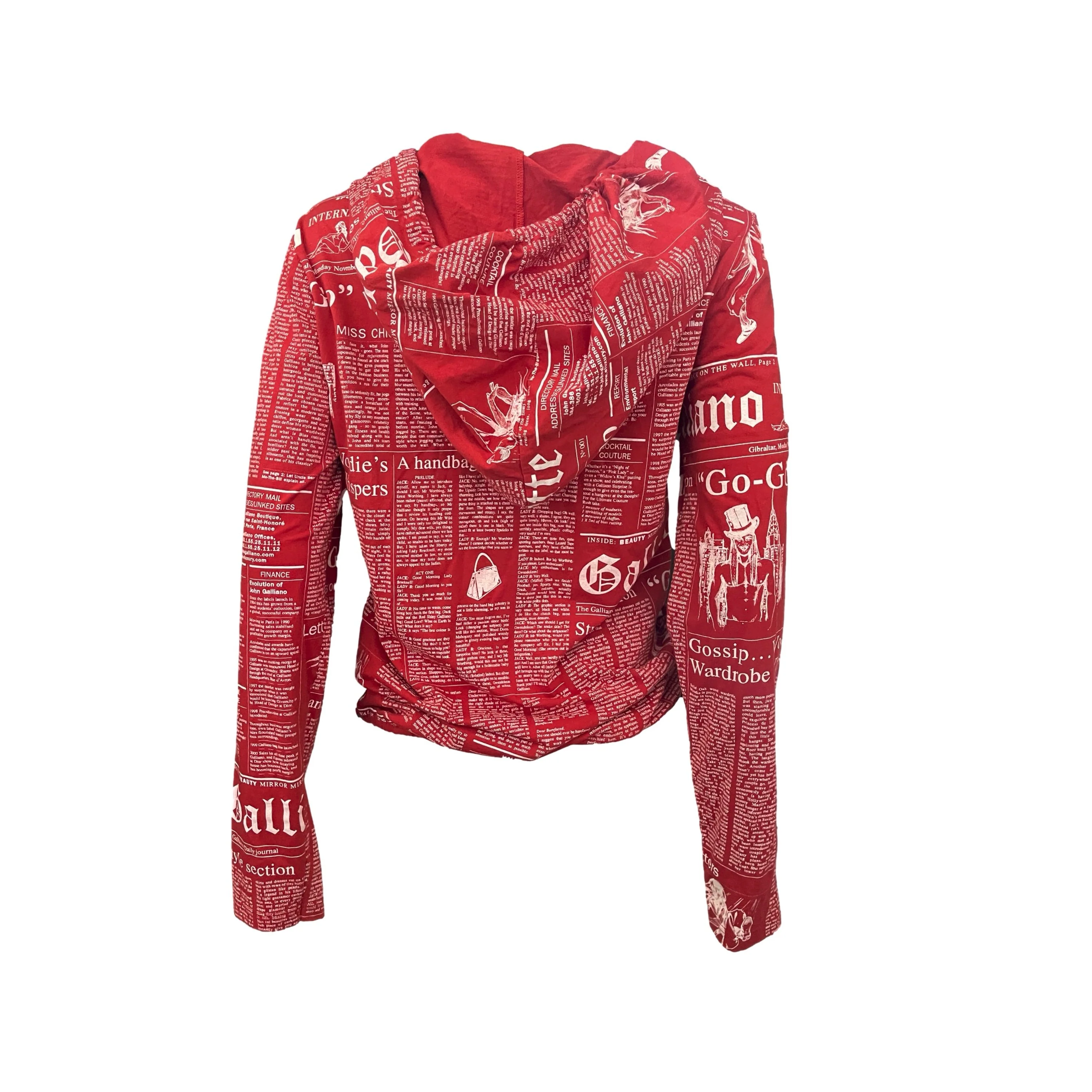 Galliano Red Newspaper Print Hoodie - Image 2