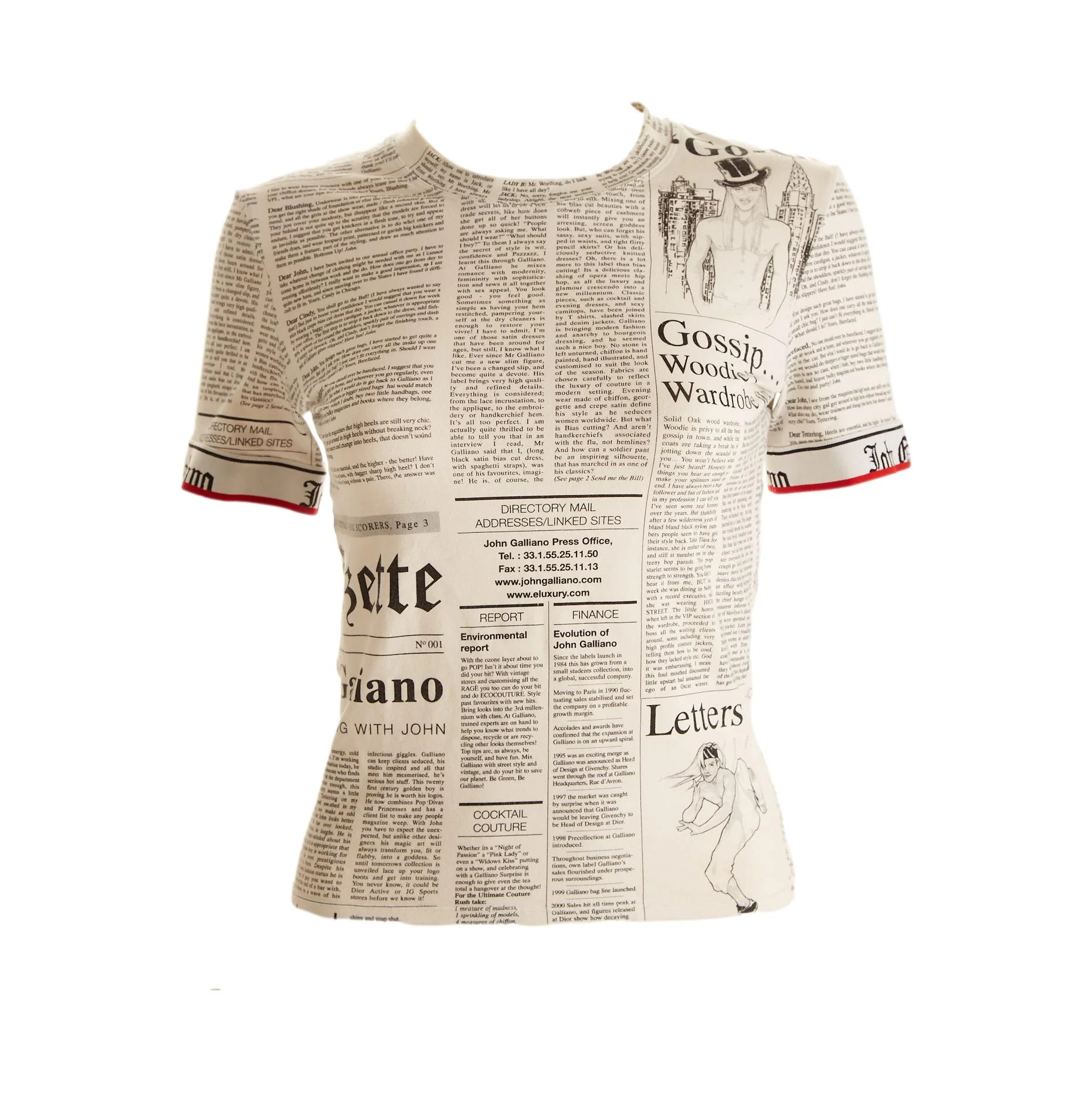 Galliano White News Print Top