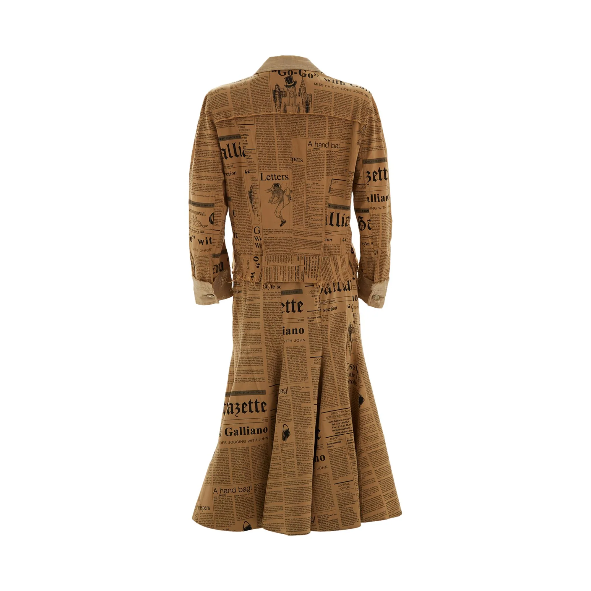 John Galliano Tan Newsprint Skirt Set - Image 2