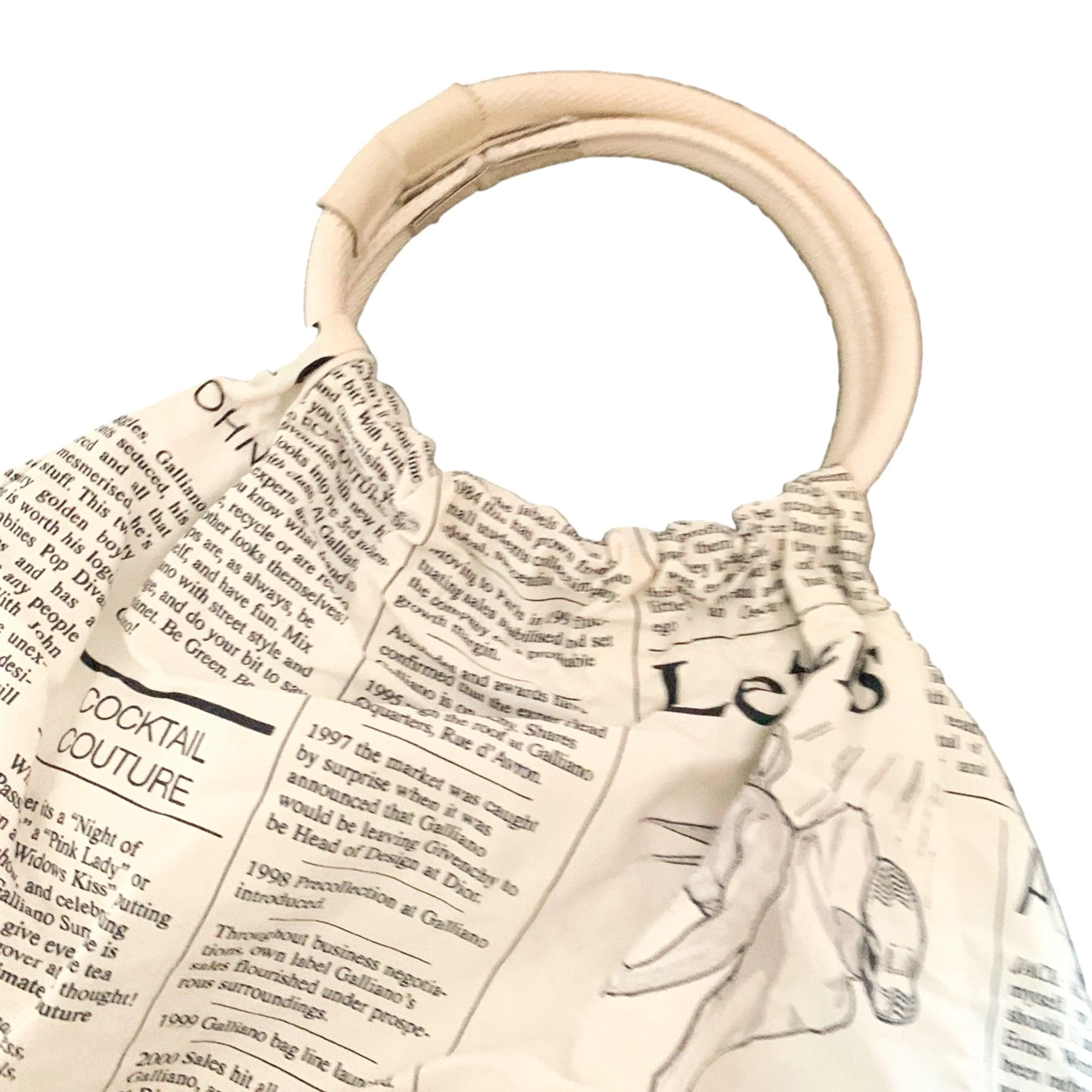 John Galliano White Newsprint Ring Handle Bag - Image 3