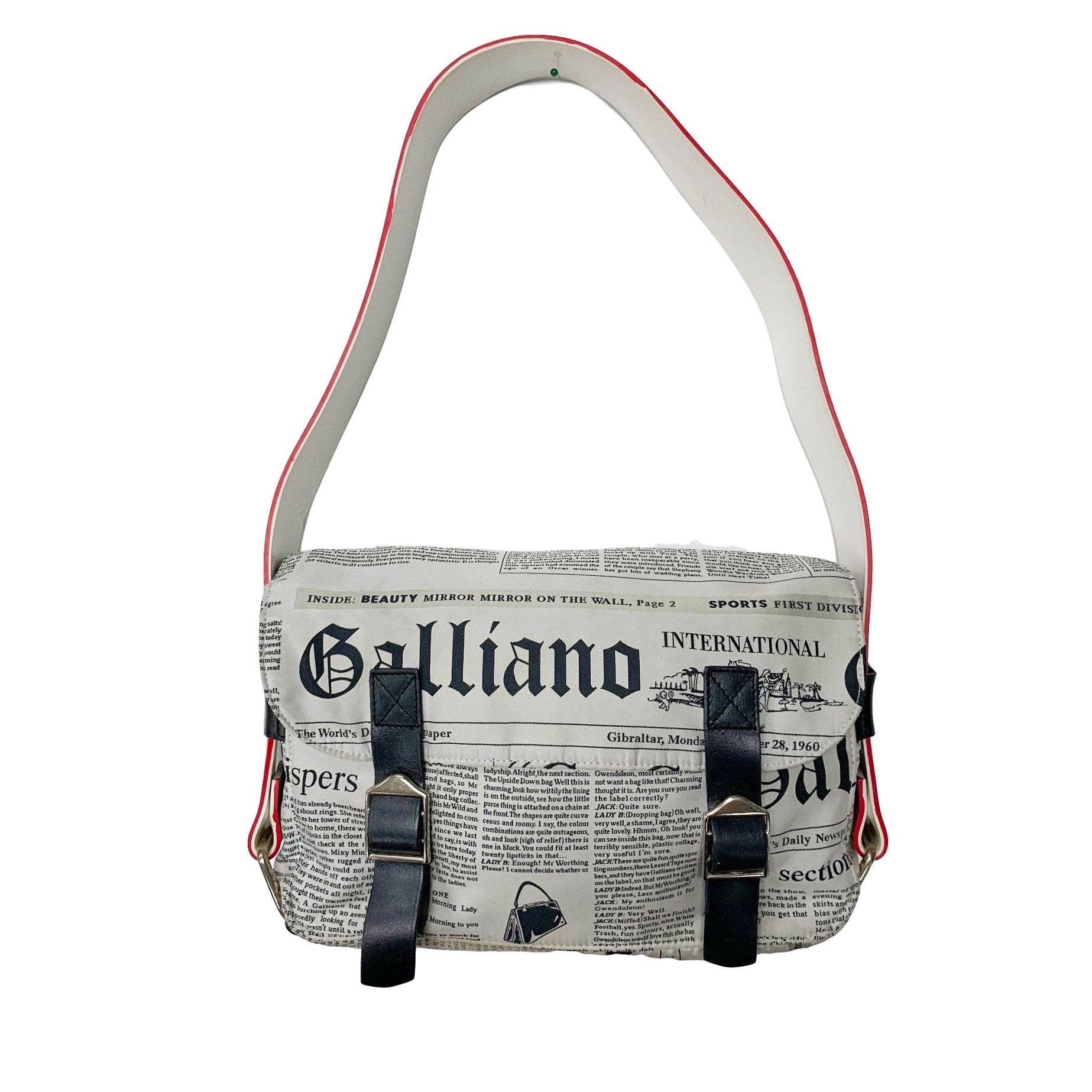 John Galliano White Newsprint Shoulder Bag