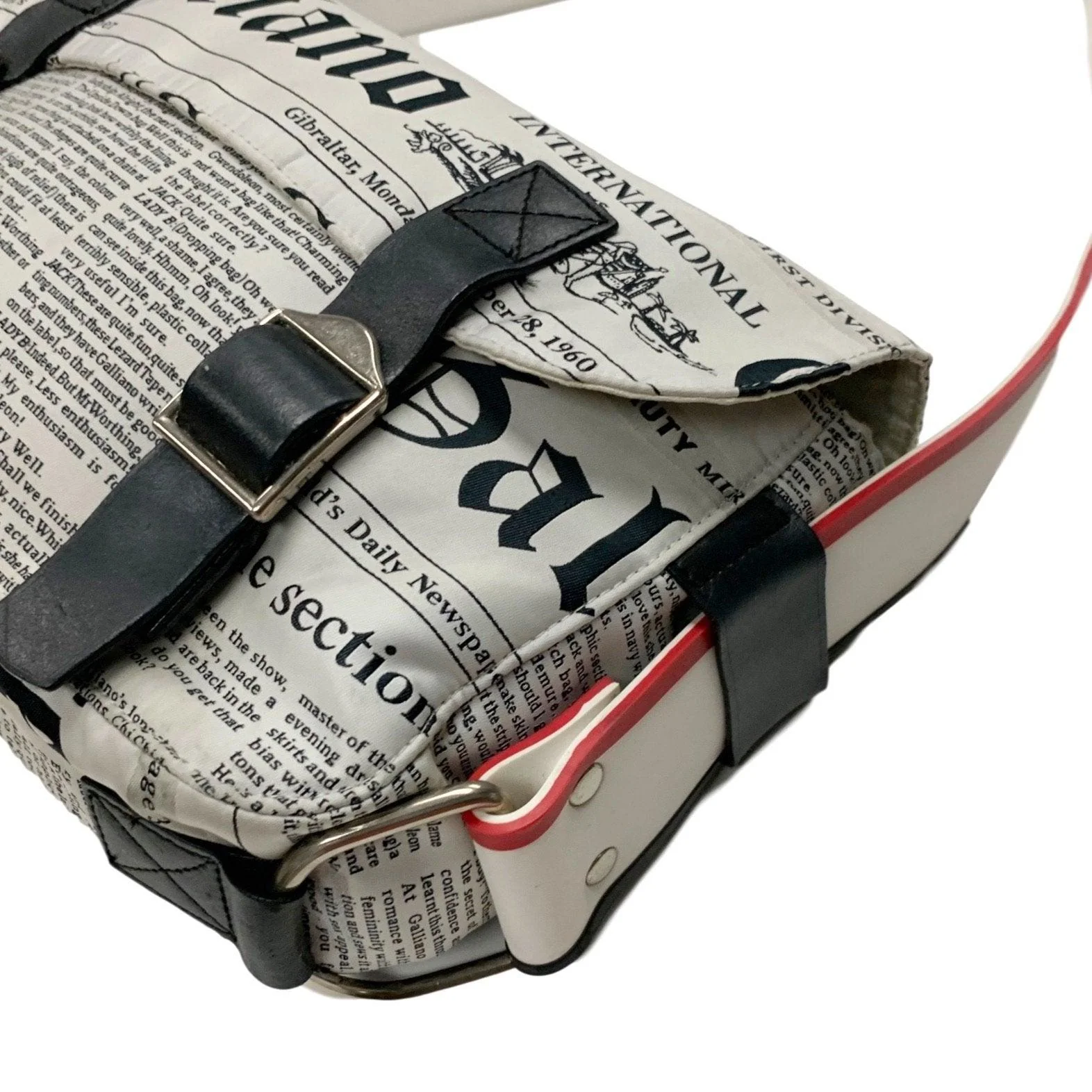 John Galliano White Newsprint Shoulder Bag - Image 2