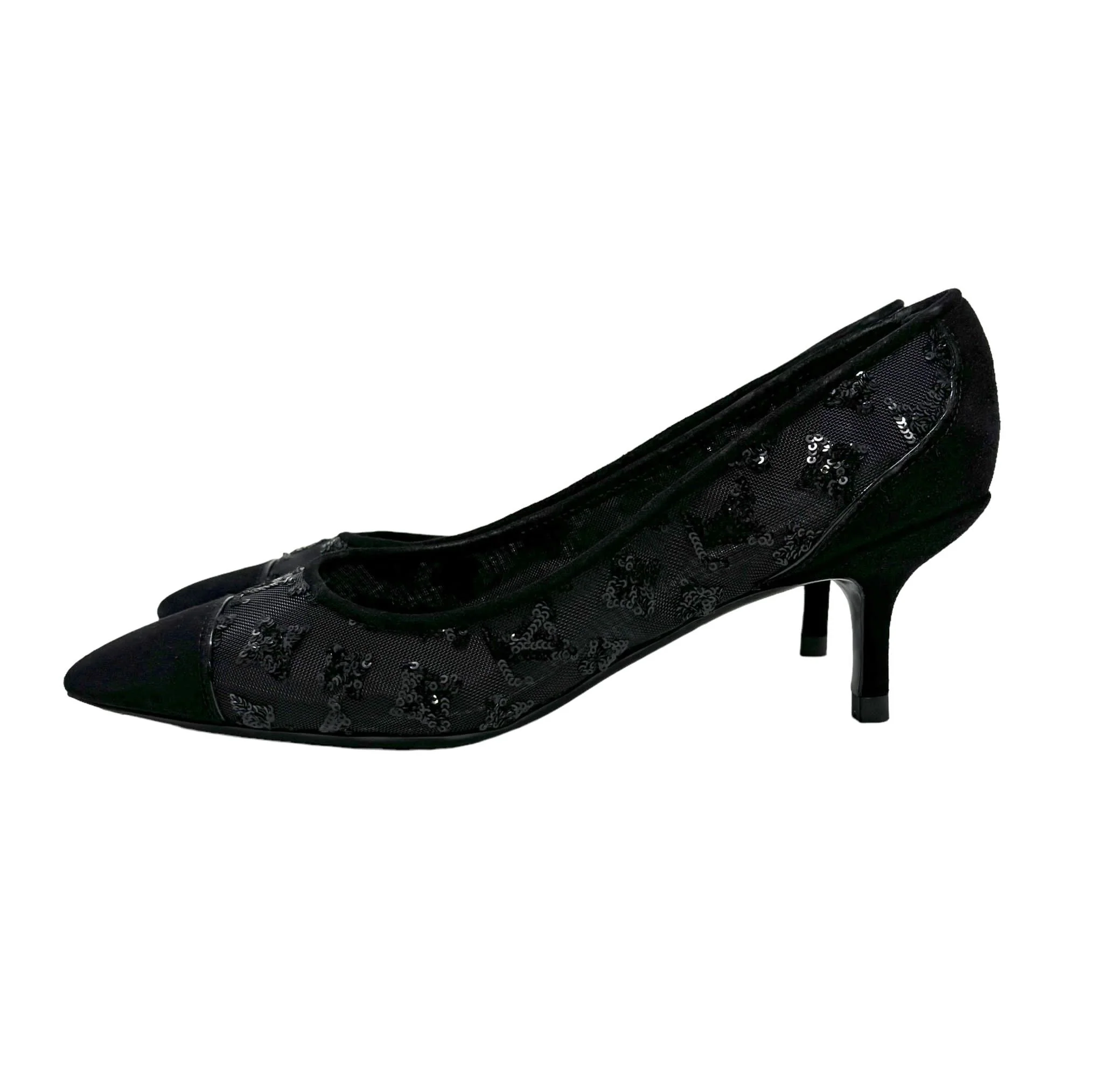 Louis Vuitton Black Logo Mesh Heels