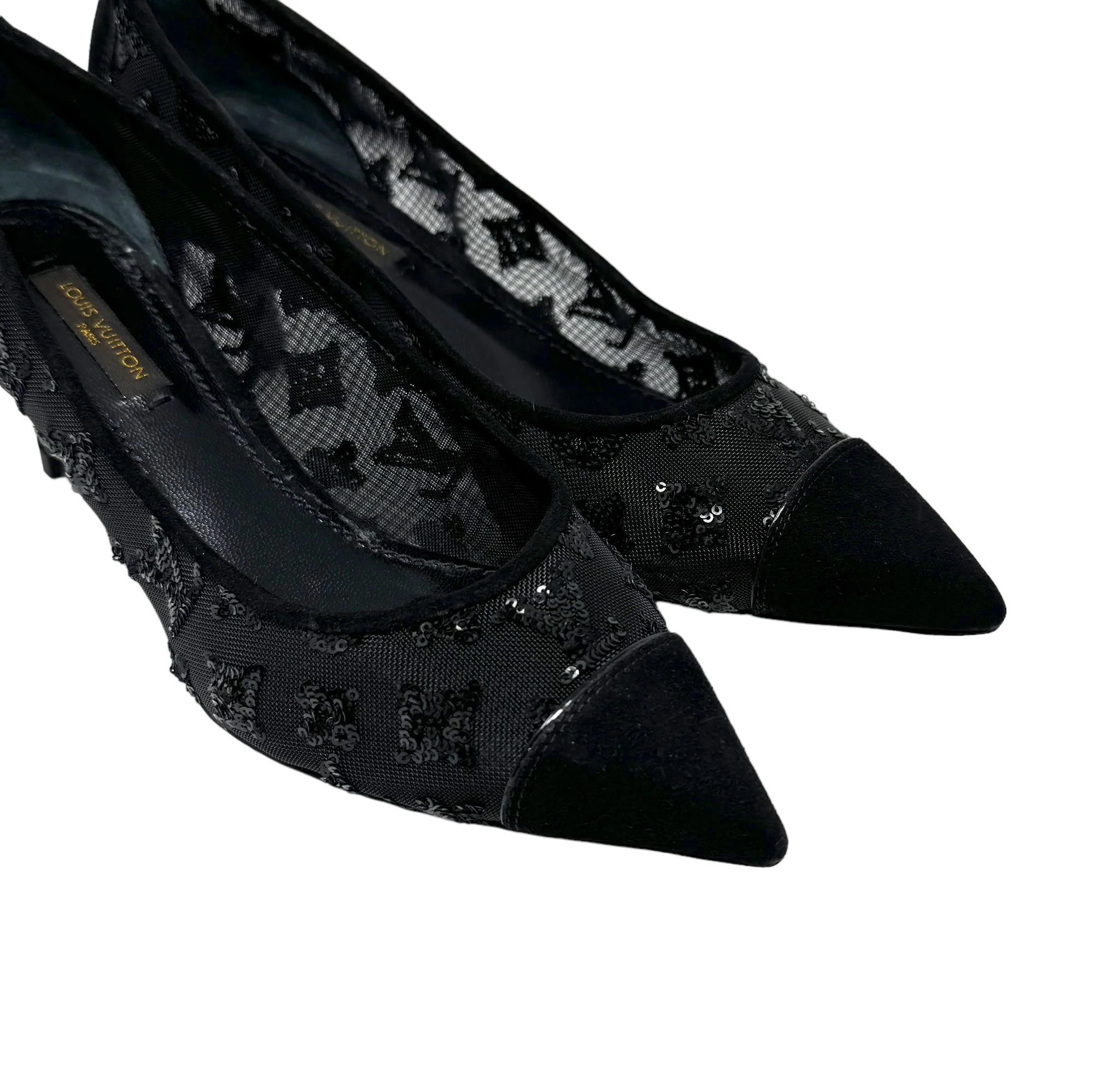 Louis Vuitton Black Logo Mesh Heels - Image 3